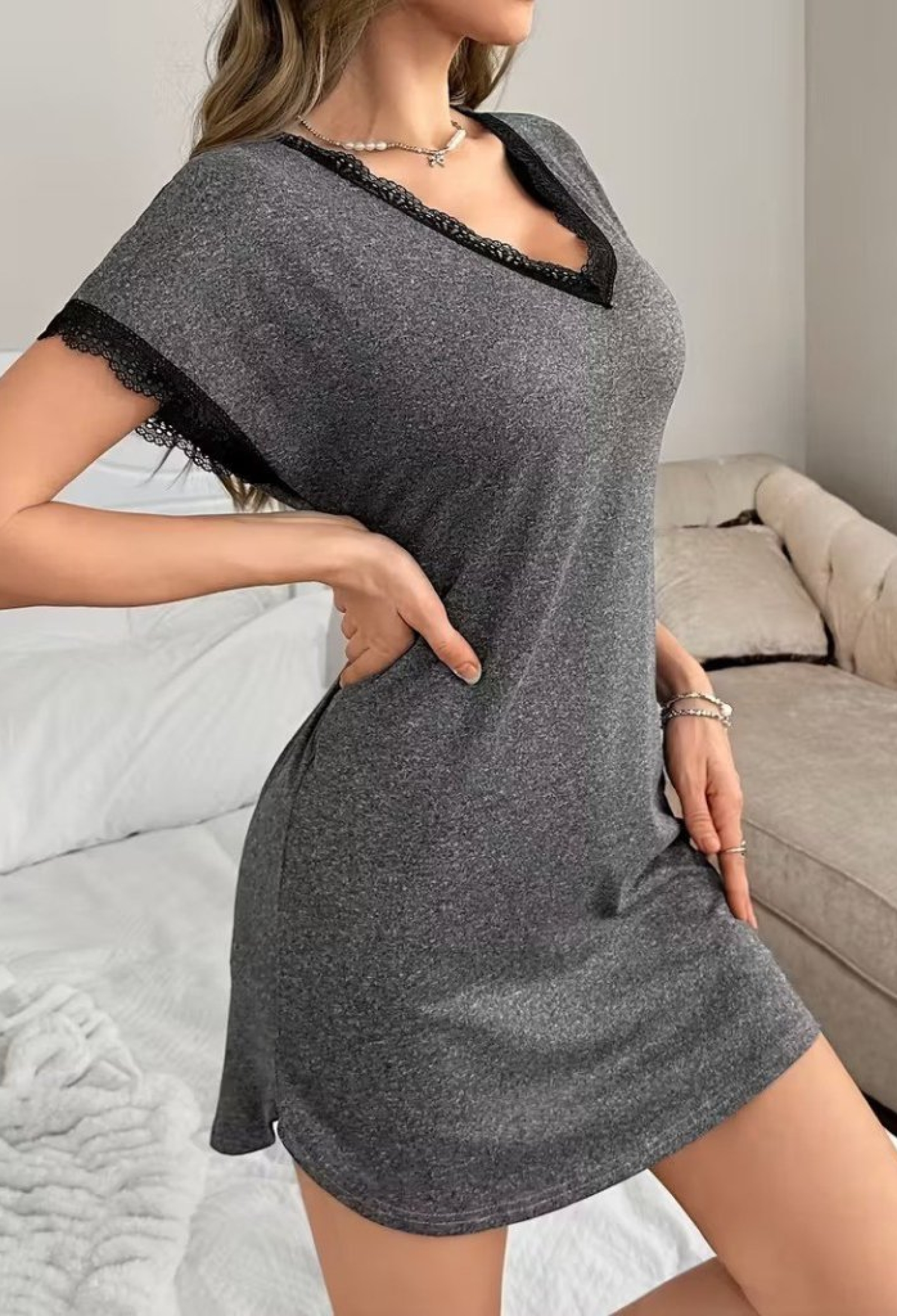 Mini T-shirt Dress With V-Neck And Short Sleeves - Brand: Janes - Women & Kids, Baby Clothes Wholesale - TheBS Women