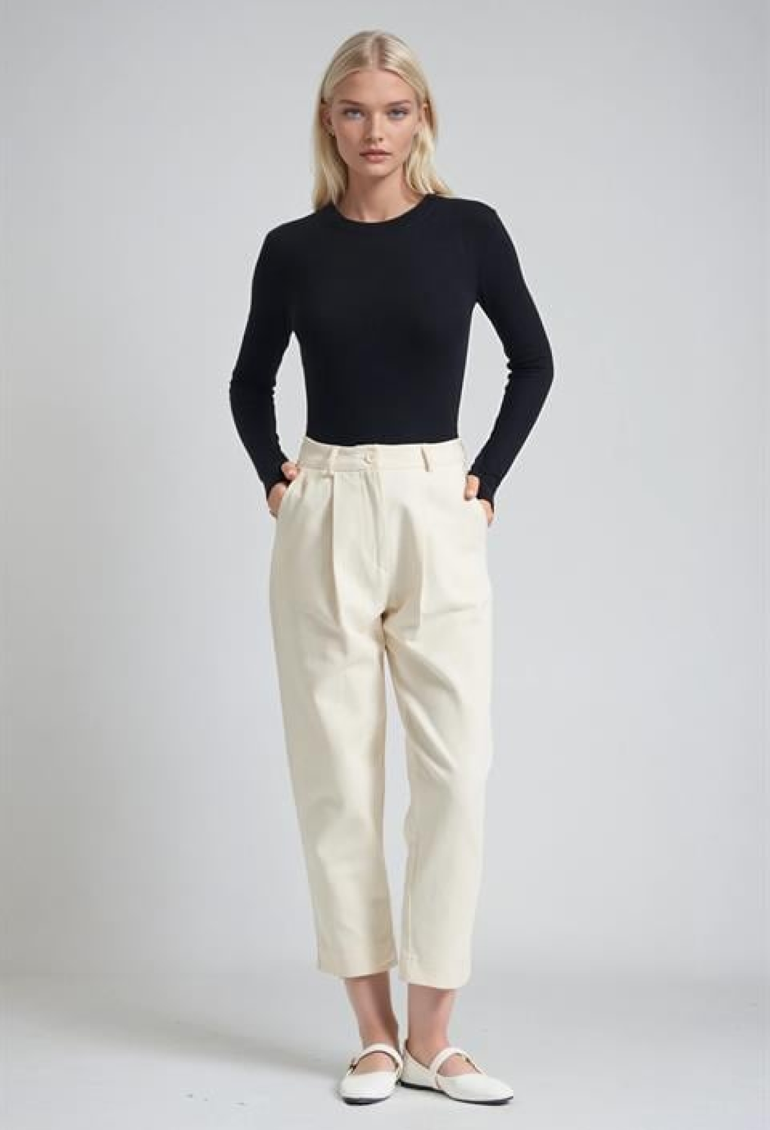 Beige Mom Pants High Waist Cropped Straight Leg - Brand: Sobe Istanbul - Women & Kids, Baby Clothes Wholesale - TheBS Women