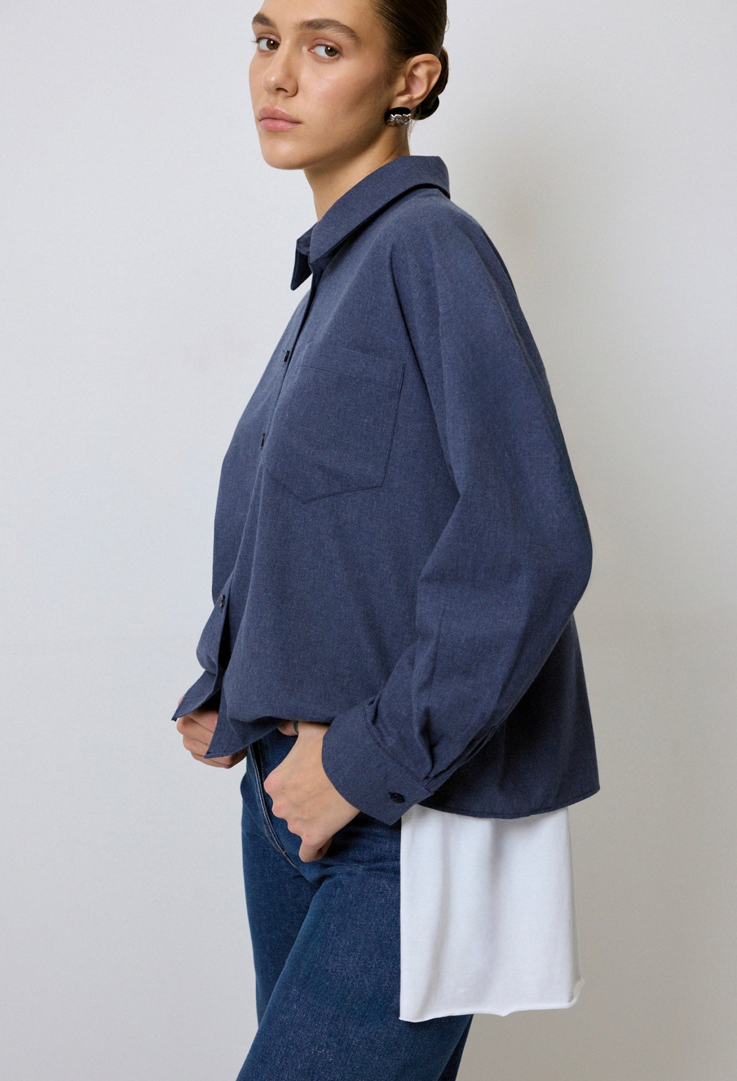 Blue Casual Buttoned Shirt With Notched Neck - Brand: Touche Prive - Women & Kids, Baby Clothes Wholesale - TheBS Women