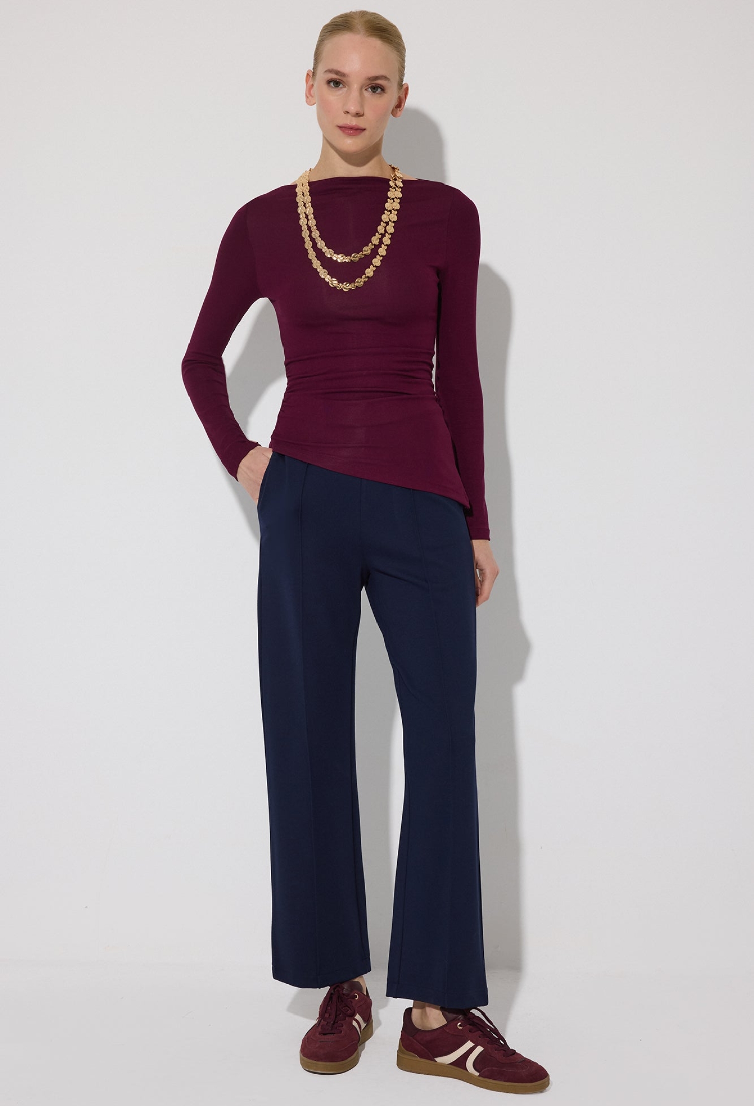Elegant Claret Red Blouse With Boat Neck - Brand: Touche Prive - Women & Kids, Baby Clothes Wholesale - TheBS Women