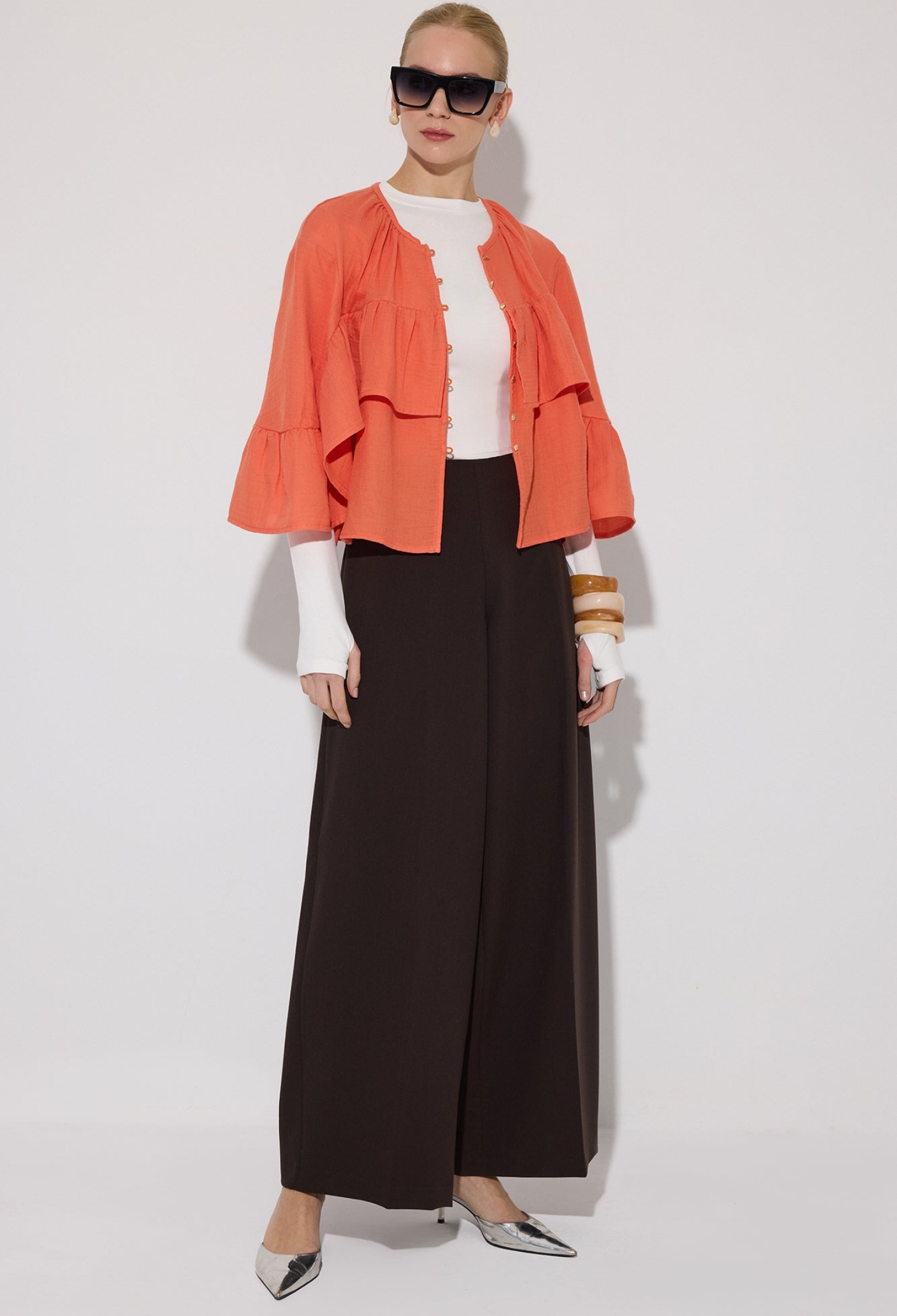 Elegant Oversized Shirt With Ruffle Sleeves - Brand: Touche Prive - Women & Kids, Baby Clothes Wholesale - TheBS Women