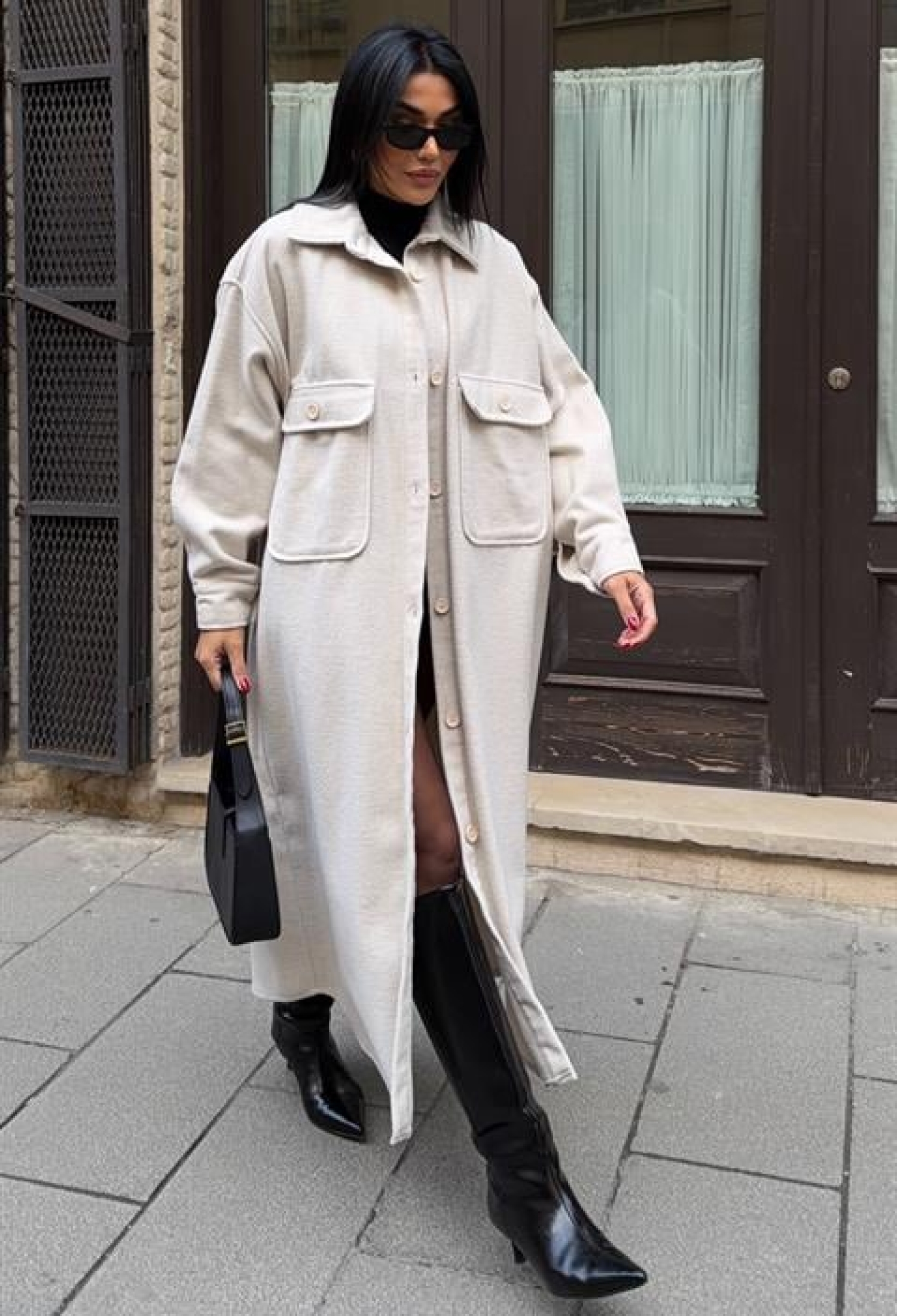 Beige Oversized Shacket Coat With Point Collar - Brand: Sobe Istanbul - Women & Kids, Baby Clothes Wholesale - TheBS Women