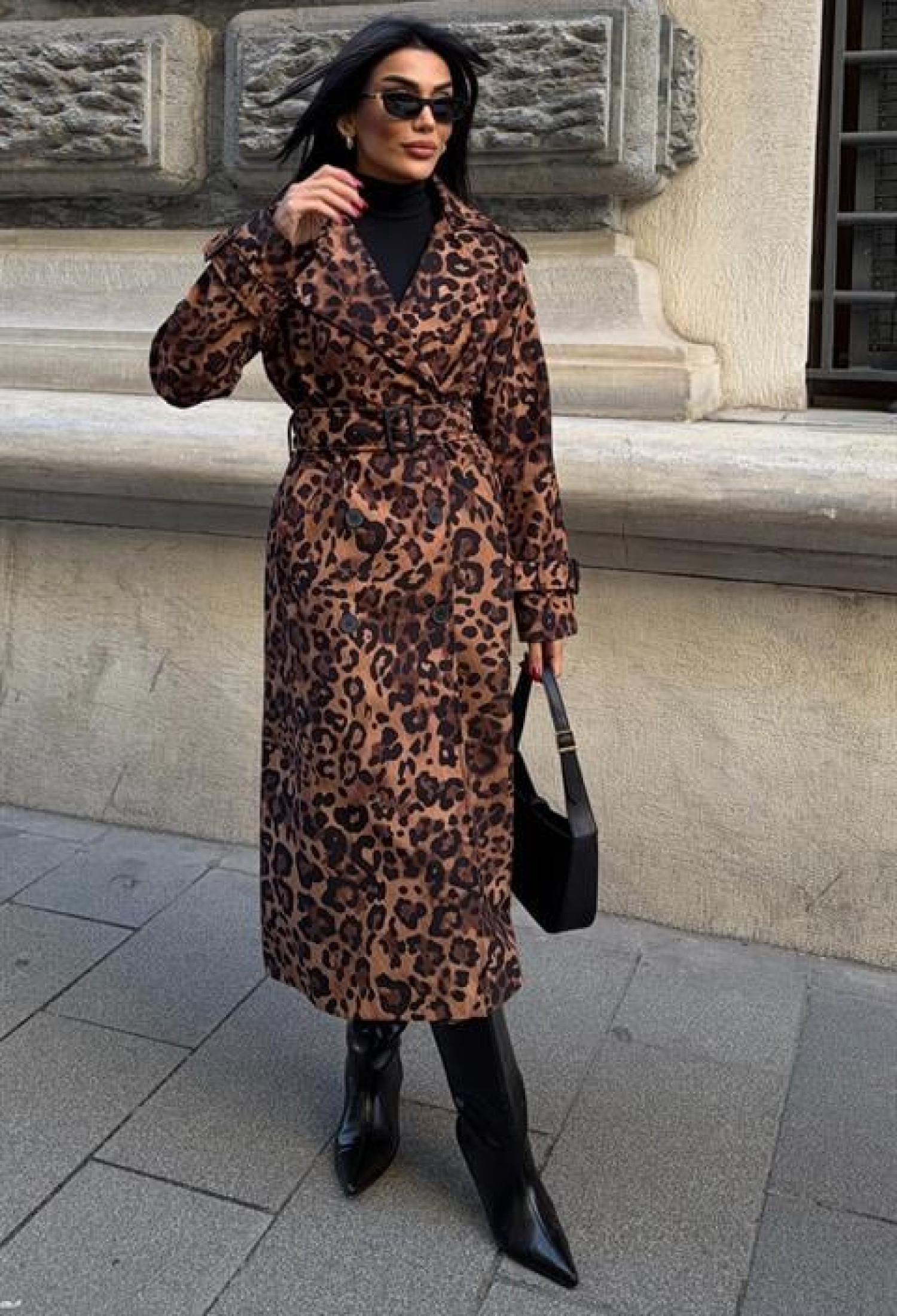 Brown Trenchcoat With Leopard Print And Button Closure - Brand: Sobe Istanbul - Women & Kids, Baby Clothes Wholesale - TheBS Women