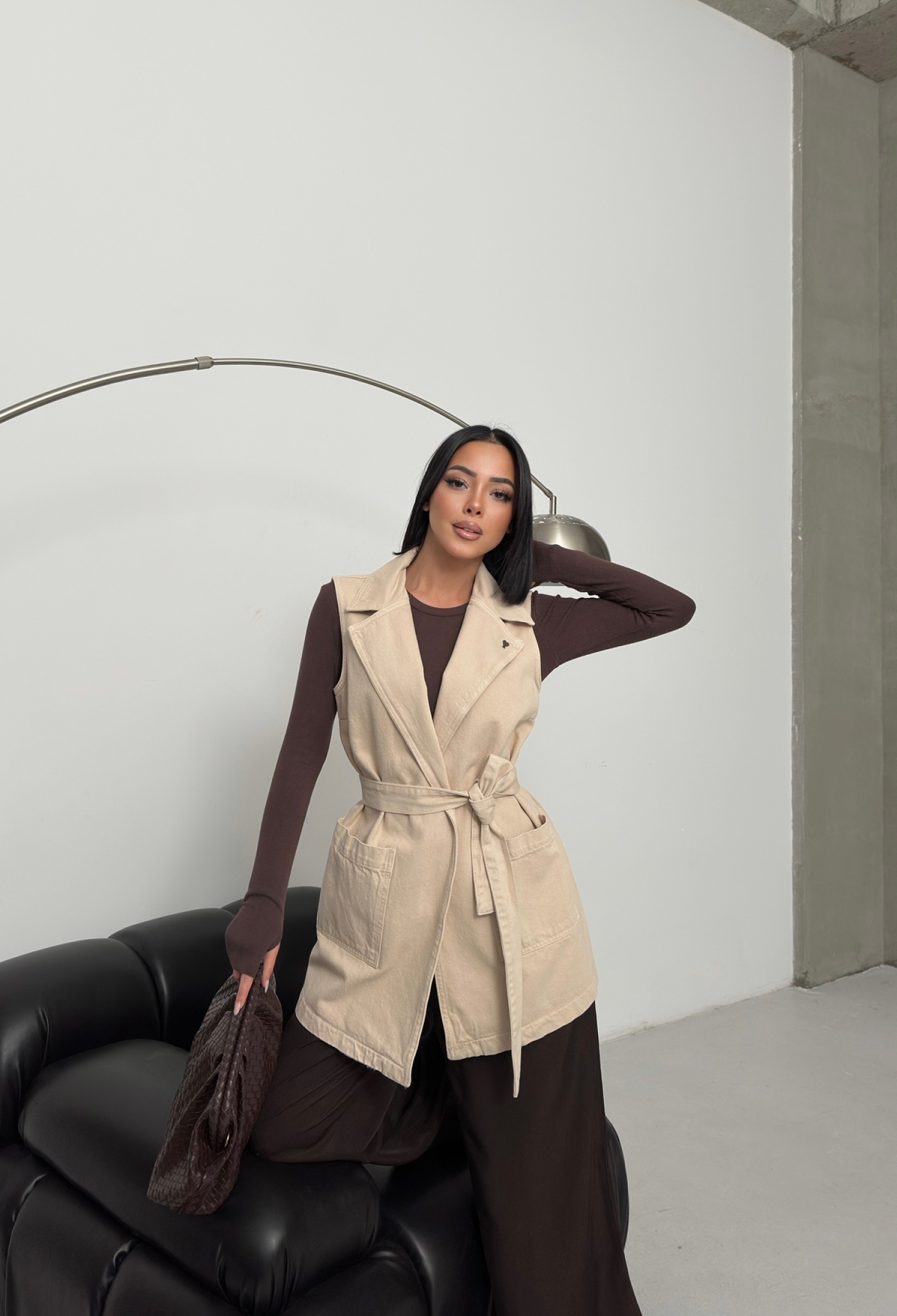 Beige Long Tie Closure Vest With Patch Pockets - Brand: XLove - Women & Kids, Baby Clothes Wholesale - TheBS Women