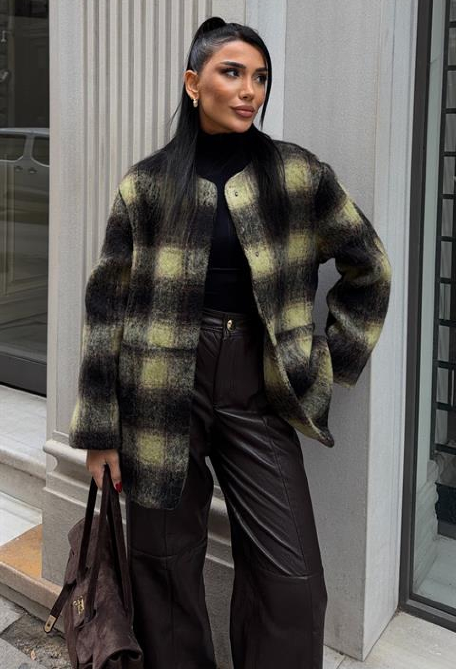 Black Oversized Fit Single-Breasted Checkered Coat - Brand: Sobe Istanbul - Women & Kids, Baby Clothes Wholesale - TheBS Women