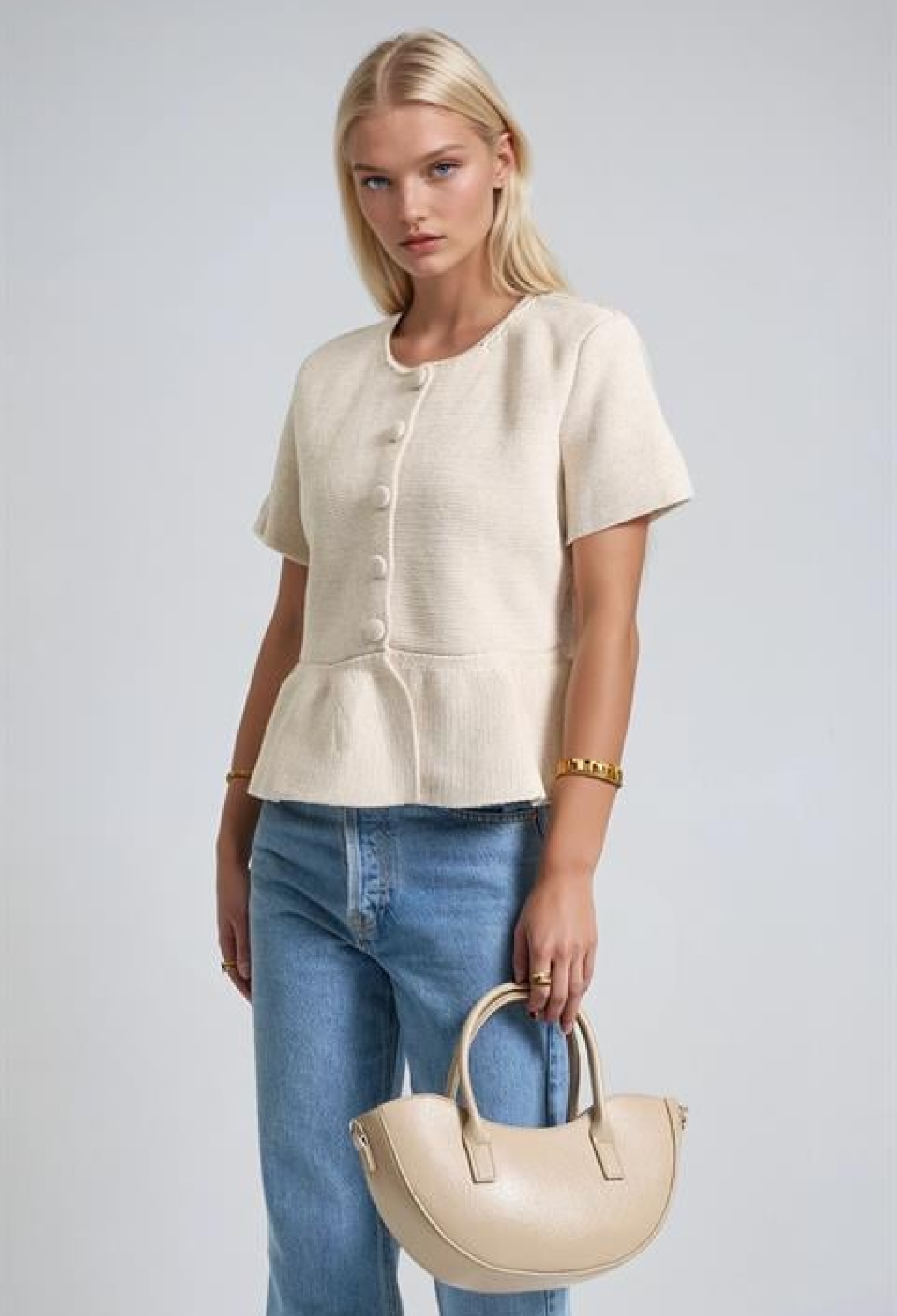 Beige Elegant Blouse With Half Sleeves - Brand: Sobe Istanbul - Women & Kids, Baby Clothes Wholesale - TheBS Women