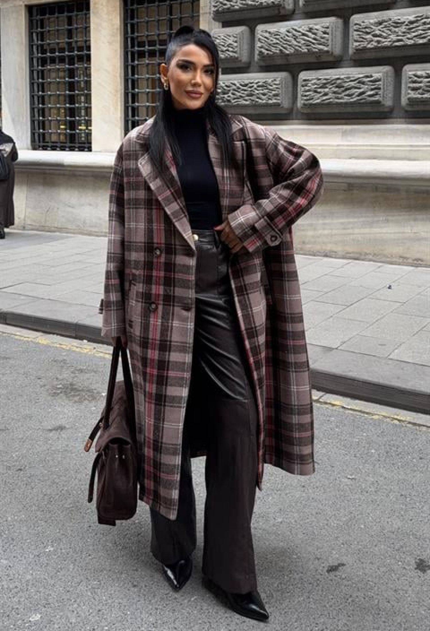 Brown Double-Breasted Plaid Coat With Flap Pockets - Brand: Sobe Istanbul - Women & Kids, Baby Clothes Wholesale - TheBS Women