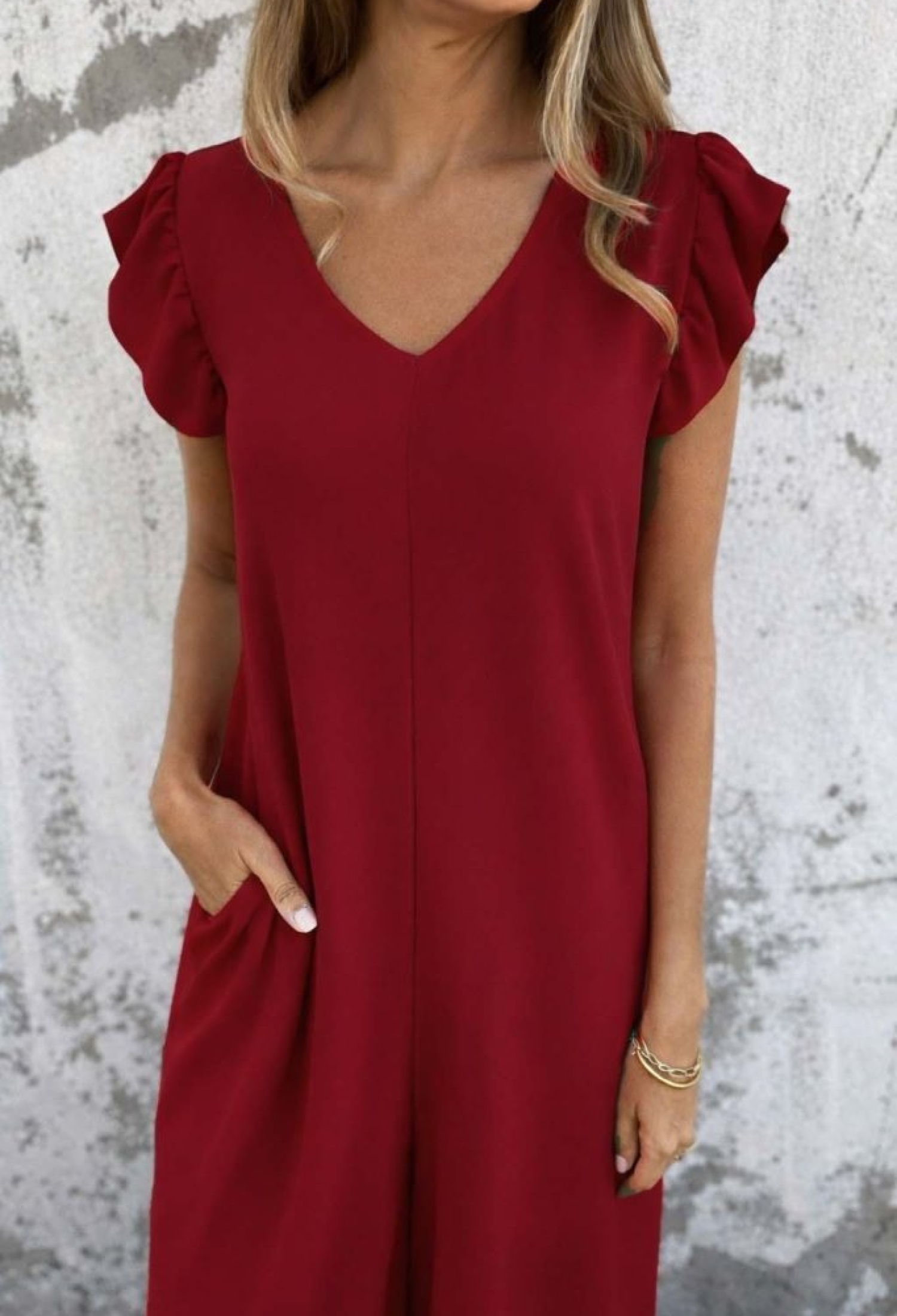 ClaretJumpsuit With Ruffle Cap Sleeves - Brand: Janes - Women & Kids, Baby Clothes Wholesale - TheBS Women