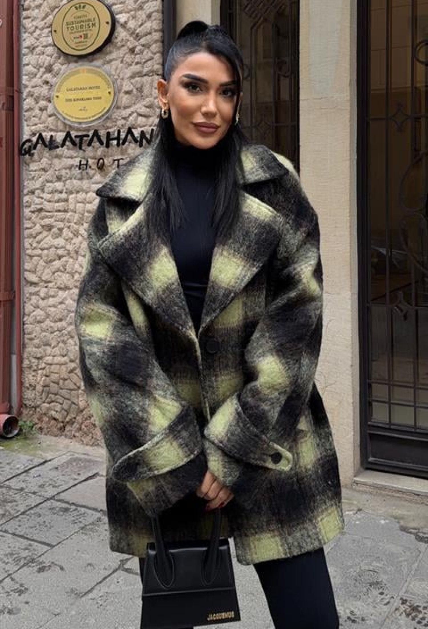 Black Checkered Single-Breasted Oversized Coat - Brand: Sobe Istanbul - Women & Kids, Baby Clothes Wholesale - TheBS Women