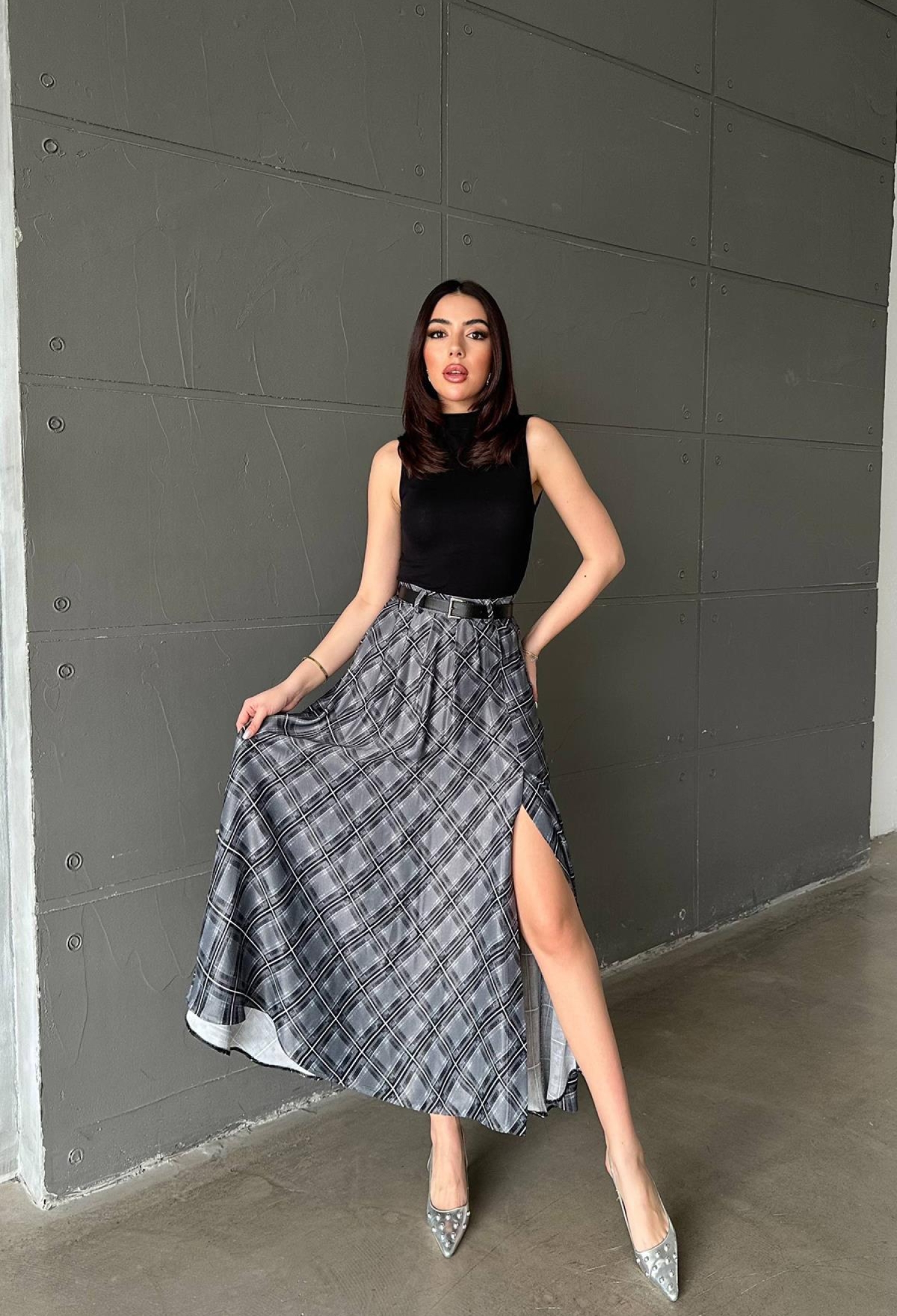 Flared Maxi Skirt With Checkered Pattern - Brand: Elisa - Women & Kids, Baby Clothes Wholesale - TheBS Women