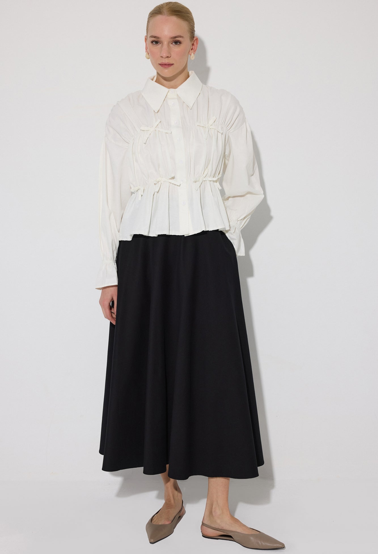 White Elegant Buttoned Shirt With Ruffle Sleeves - Brand: Touche Prive - Women & Kids, Baby Clothes Wholesale - TheBS Women