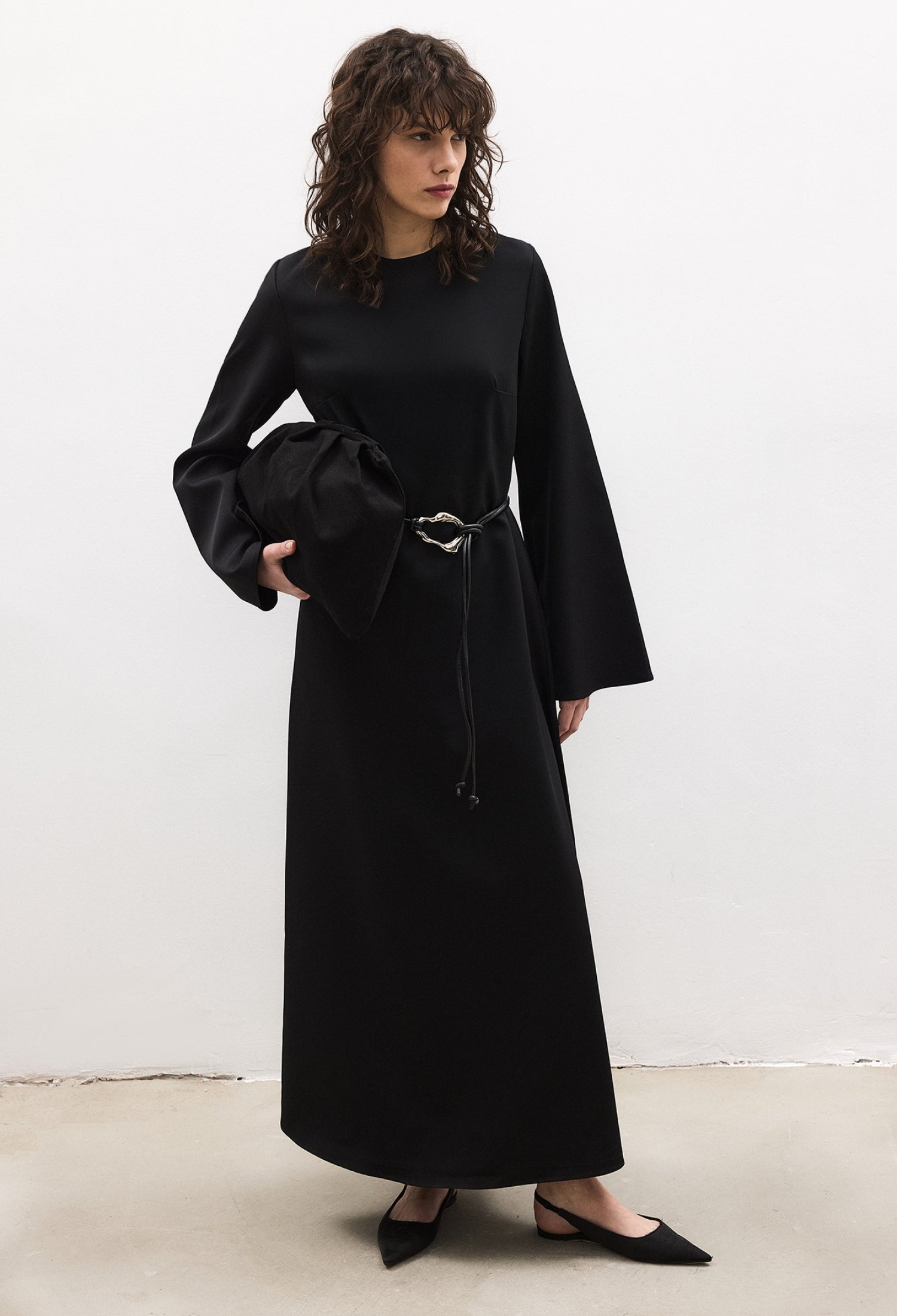 Elegant Black A-Line Dress With Bell Sleeves - Brand: Touche Prive - Women & Kids, Baby Clothes Wholesale - TheBS Women