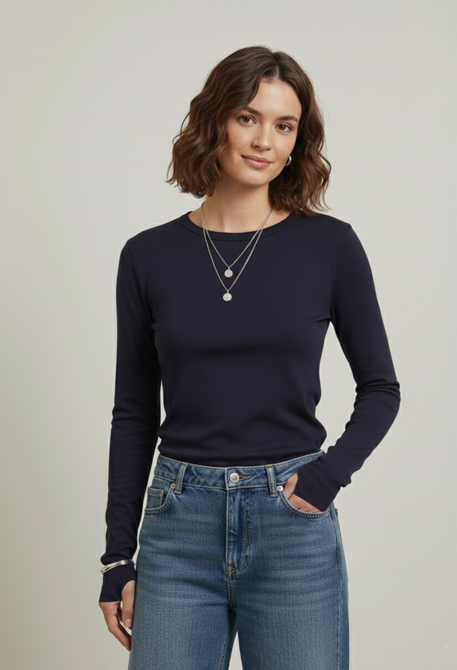 NavyBlouse Slim Fit Round Neck Long Sleeve - Brand: Puane - Women & Kids, Baby Clothes Wholesale - TheBS Women