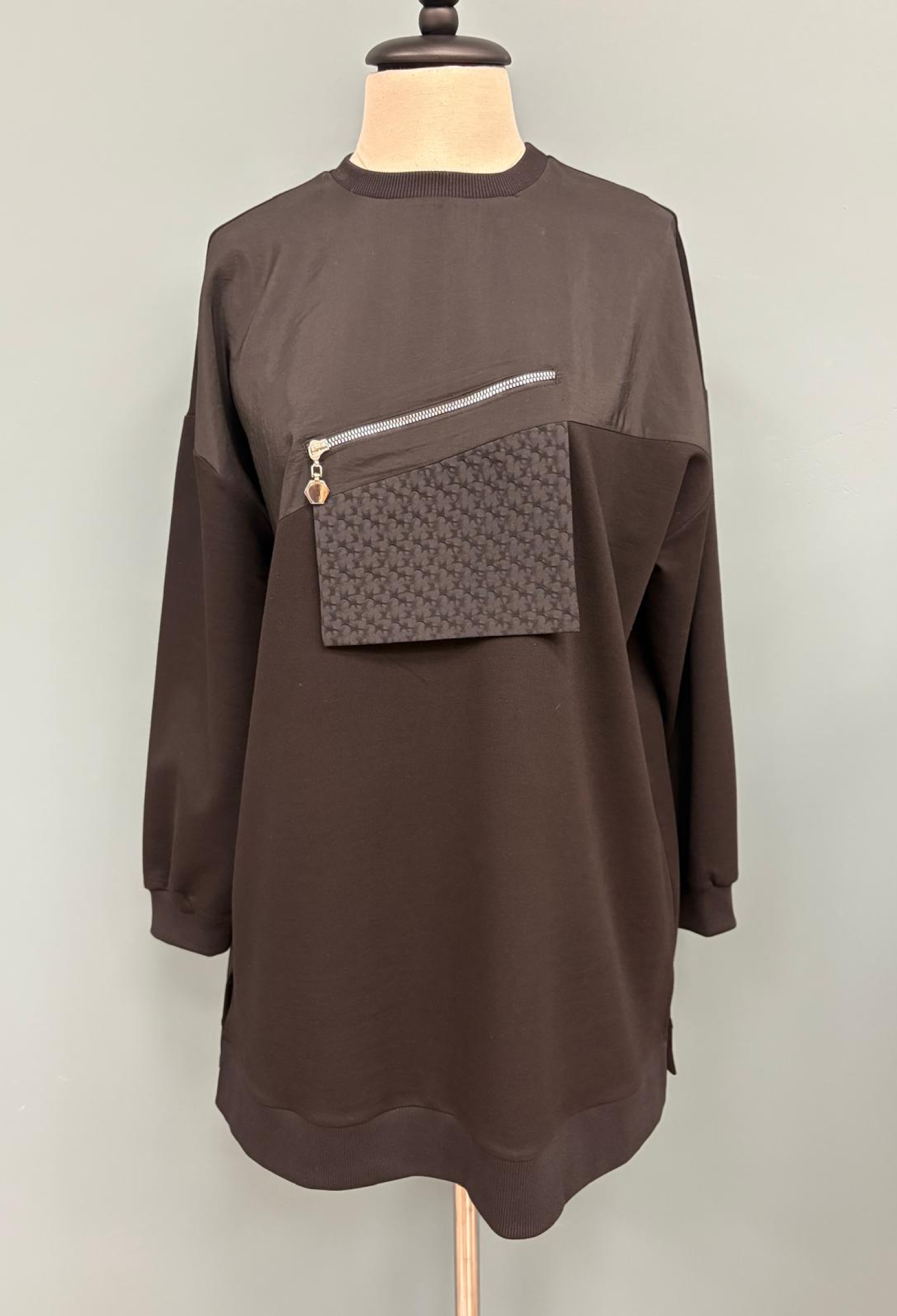 Brown Oversized Fit Zip Up Tunic - Brand: Puane - Women & Kids, Baby Clothes Wholesale - TheBS Women