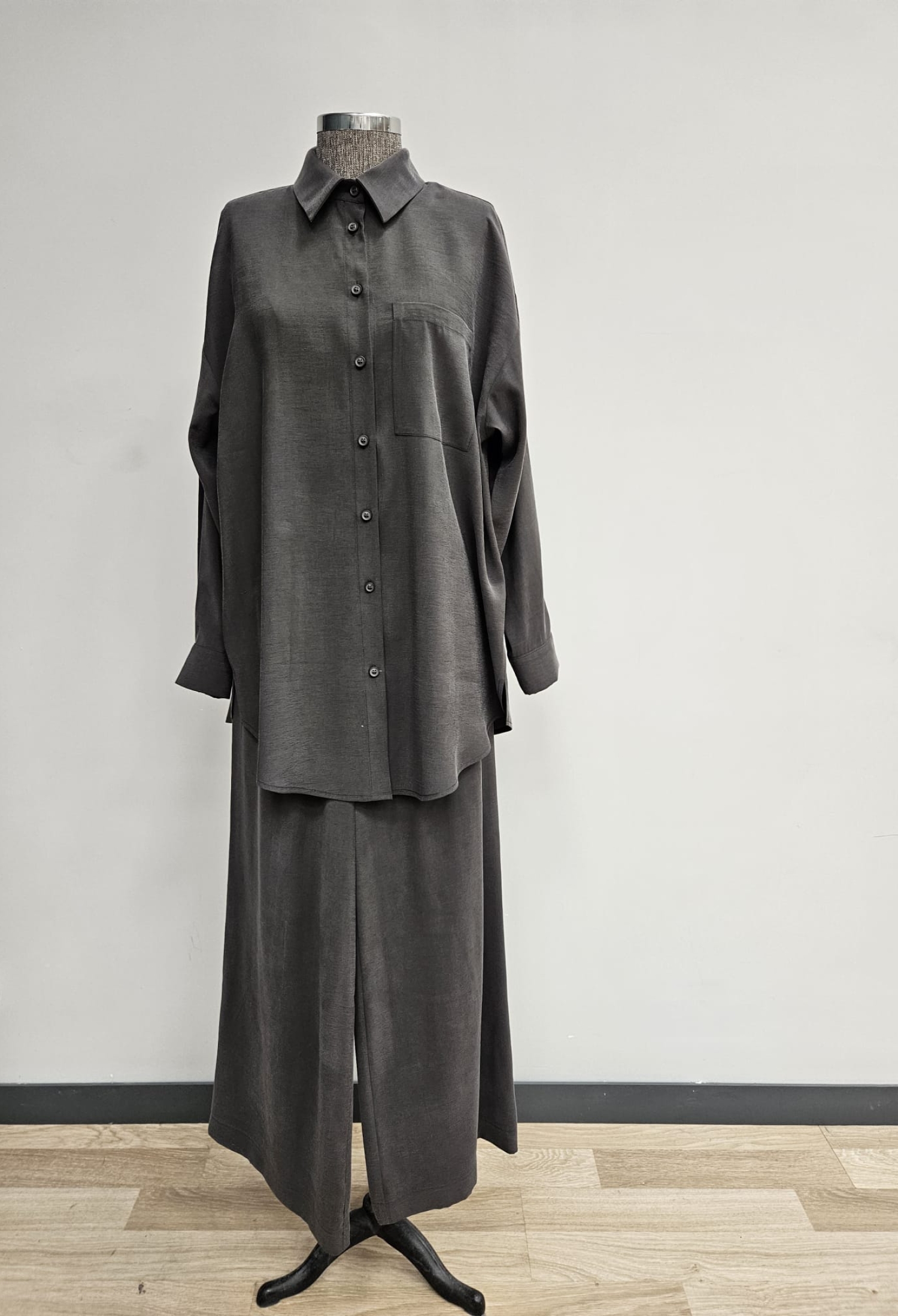 Grey Elegant Modest Set With Flared Maxi Skirt - Brand: Puane - Women & Kids, Baby Clothes Wholesale - TheBS Women