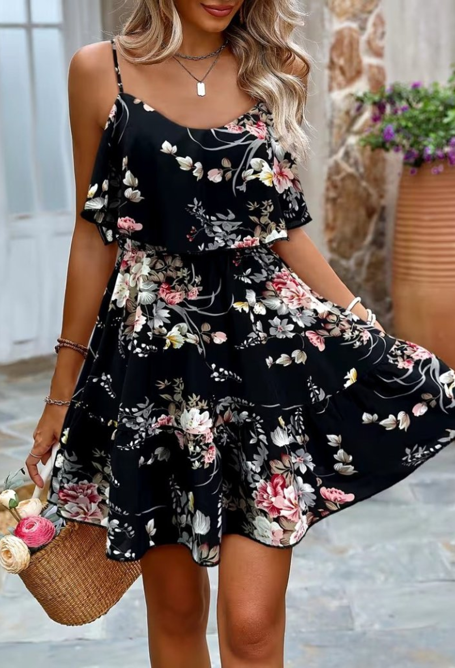 Floral Slip Dress With Sweetheart Neck - Brand: Janes - Women & Kids, Baby Clothes Wholesale - TheBS Women
