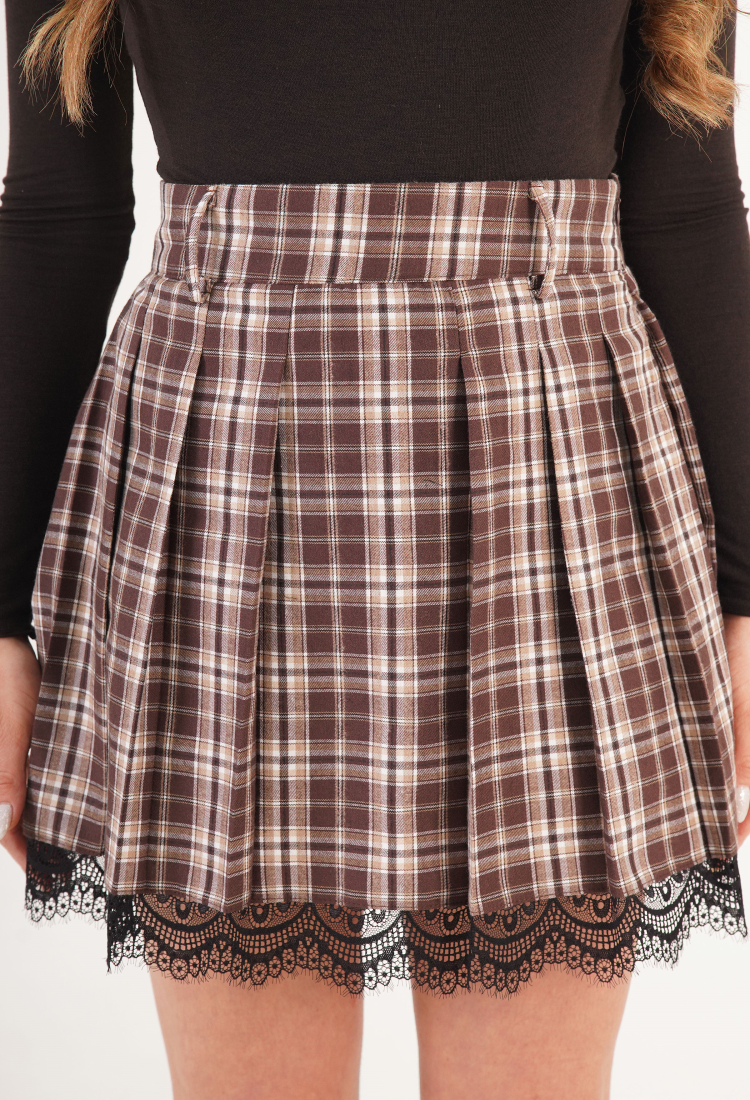 Brown Plaid Preppy Pleated Mini Skirt - Brand: Lustrin - Women & Kids, Baby Clothes Wholesale - TheBS Women