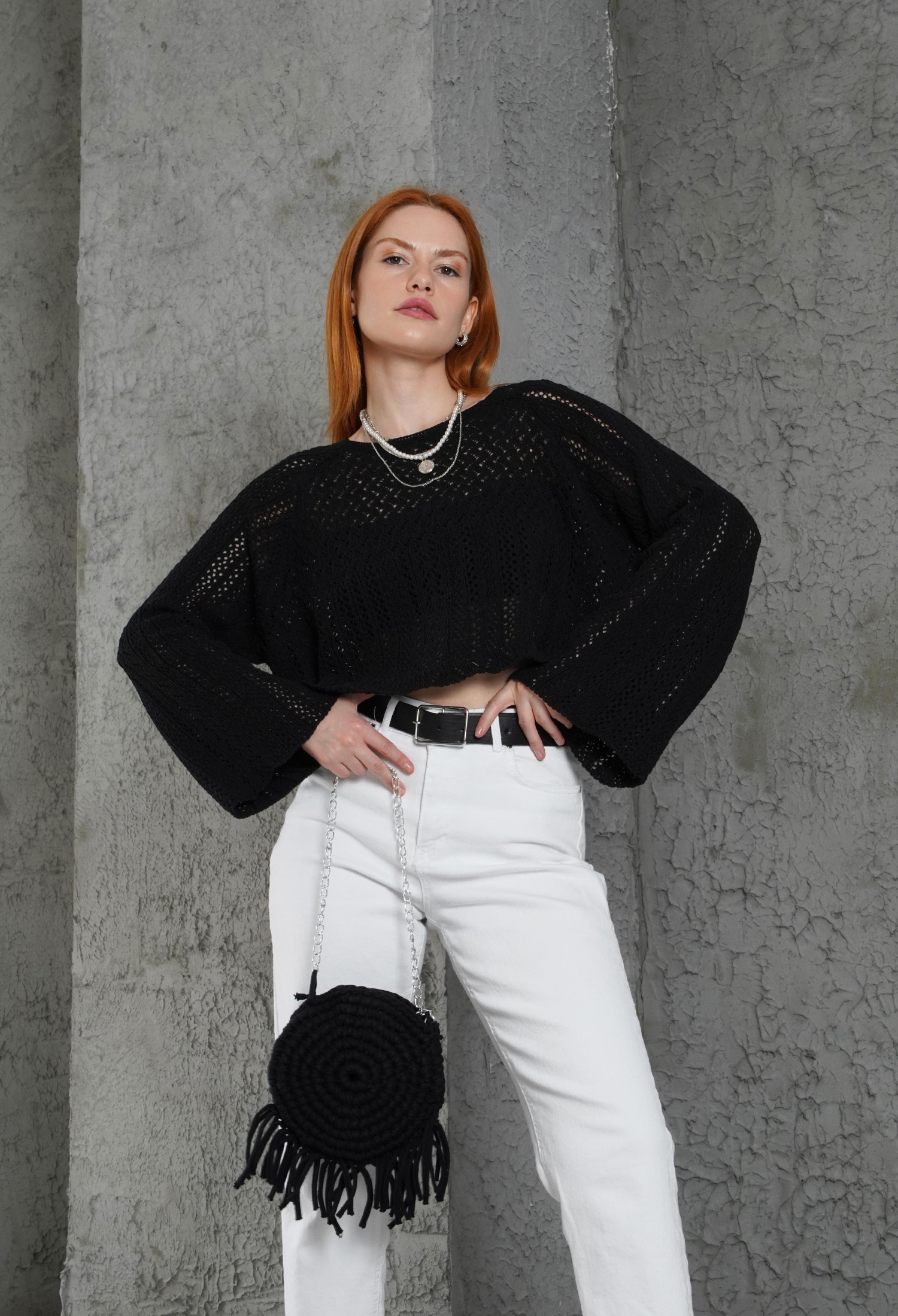 Black Oversized Fit Crop Blouse With Bell Sleeves - Brand: Lustrin - Women & Kids, Baby Clothes Wholesale - TheBS Women