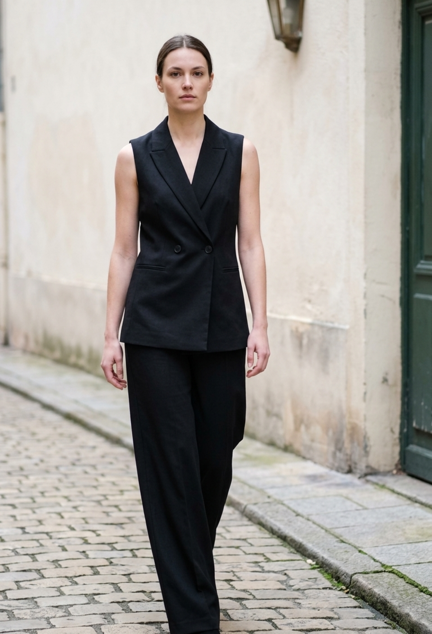 Linen Double-Breasted Collar One-Button Vest Pants Set