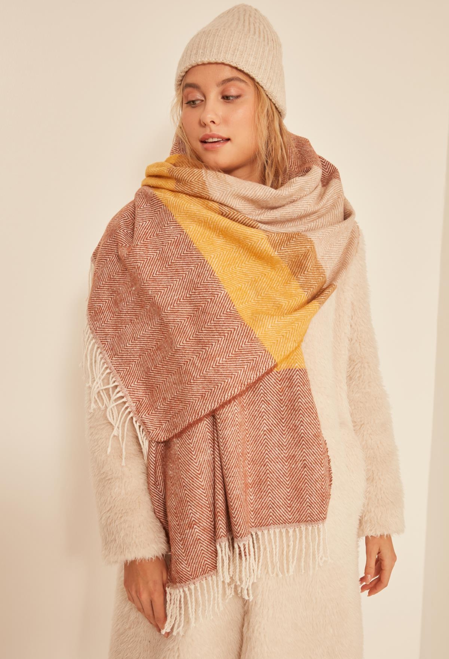 Soft Textured Herringbone Patterned Thick Shoulder Shawl Scarf - Brand: Axesoire - Women & Kids, Baby Clothes Wholesale - TheBS Women