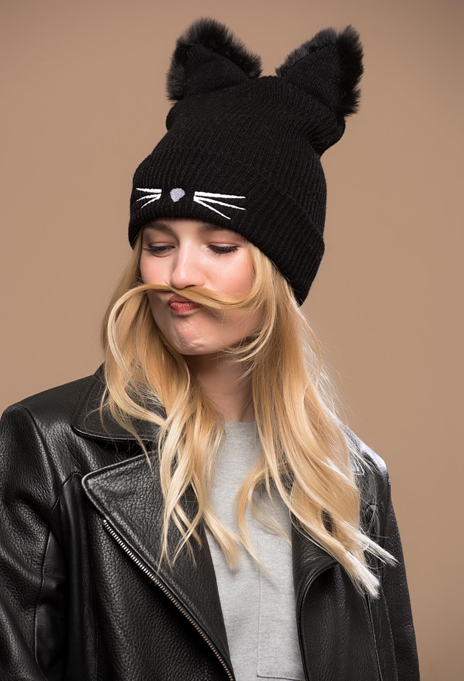 Cat Pattern Beret With Fleece Inside - Black - Brand: Axesoire - Women & Kids, Baby Clothes Wholesale - TheBS Women