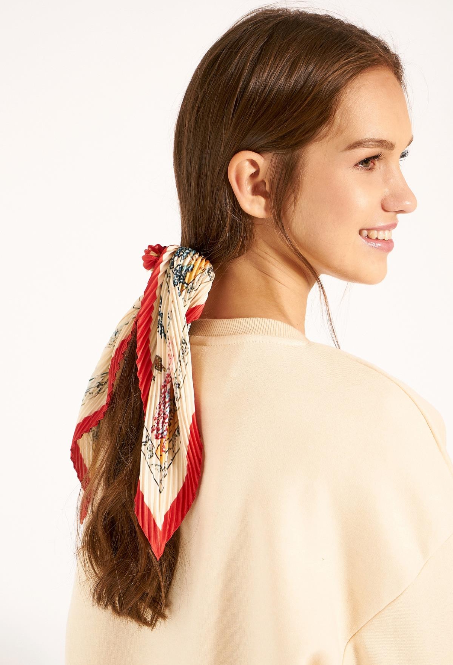 Bordered Pleated Scarf - Red - Brand: Axesoire - Women & Kids, Baby Clothes Wholesale - TheBS Women