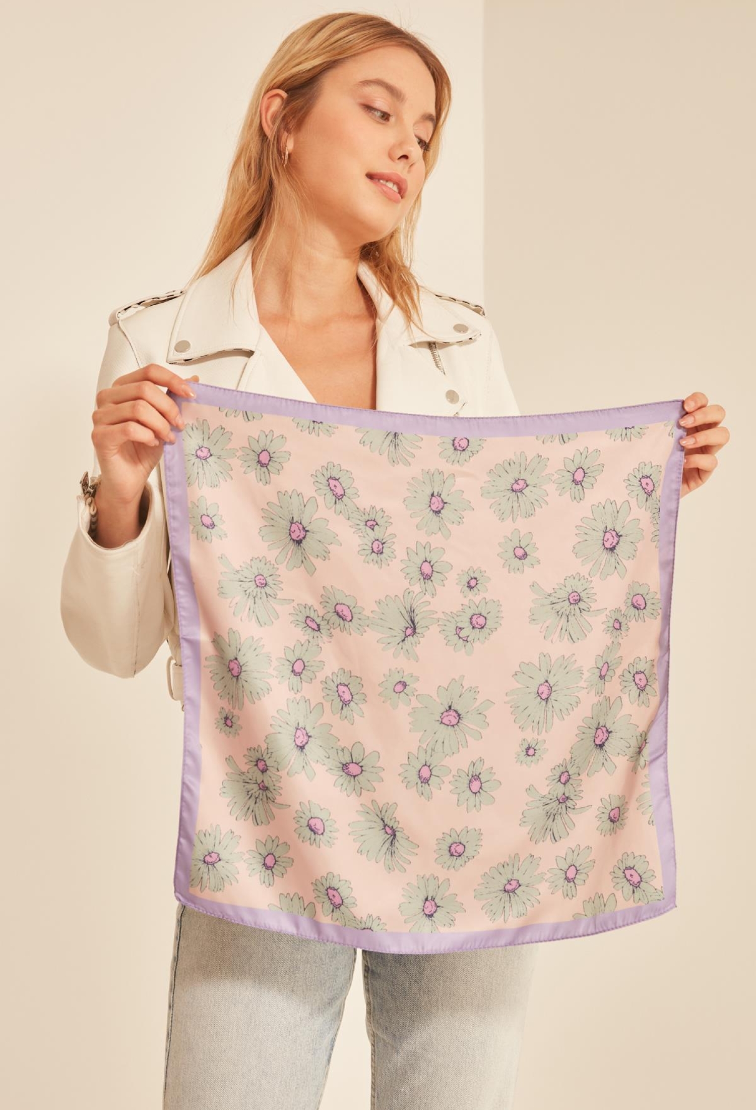 Light Flower Patterned Bandana Scarf - Lilac - Brand: Axesoire - Women & Kids, Baby Clothes Wholesale - TheBS Women
