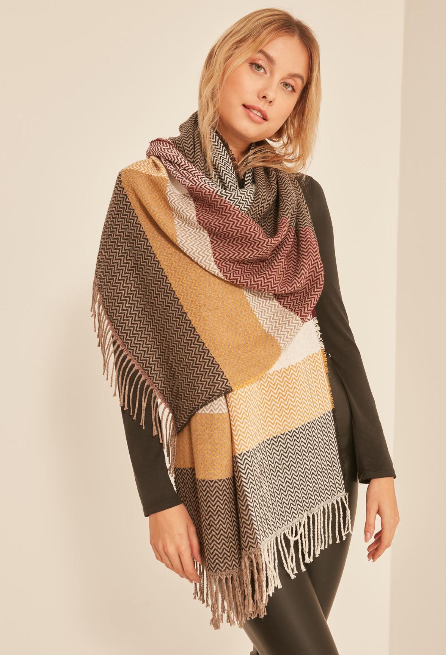 Soft Textured Herringbone Patterned Thick Shoulder Shawl Scarf - Brand: Axesoire - Women & Kids, Baby Clothes Wholesale - TheBS Women