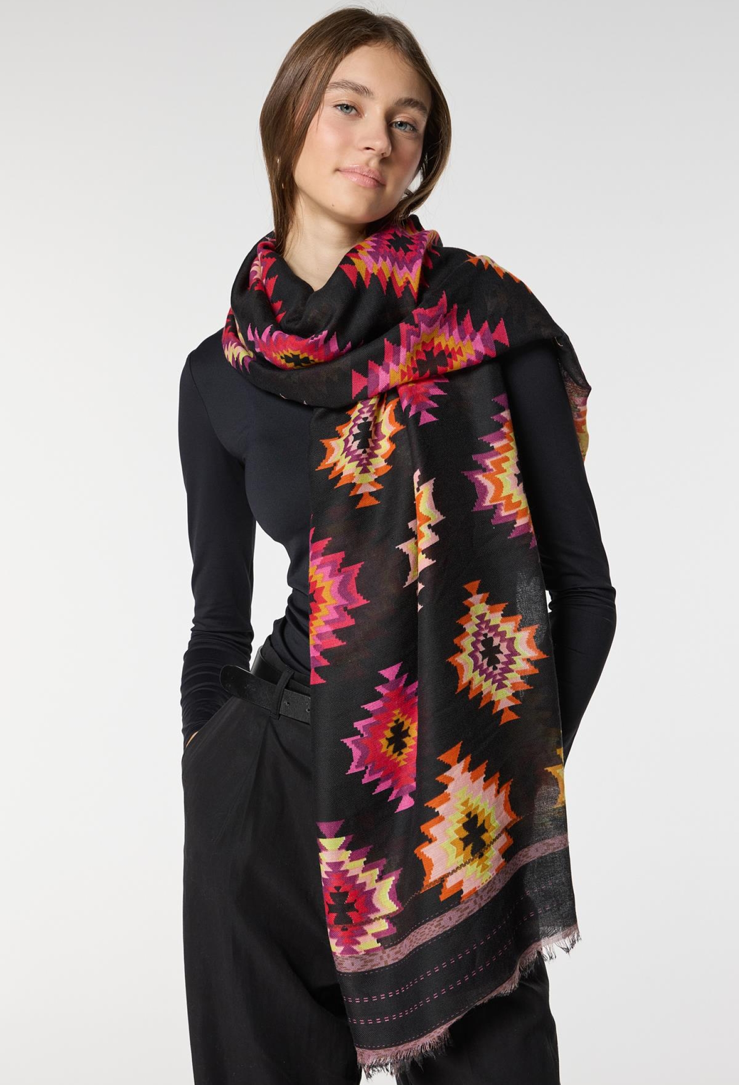 Square Patterned Shawl - Black - Brand: Axesoire - Women & Kids, Baby Clothes Wholesale - TheBS Women