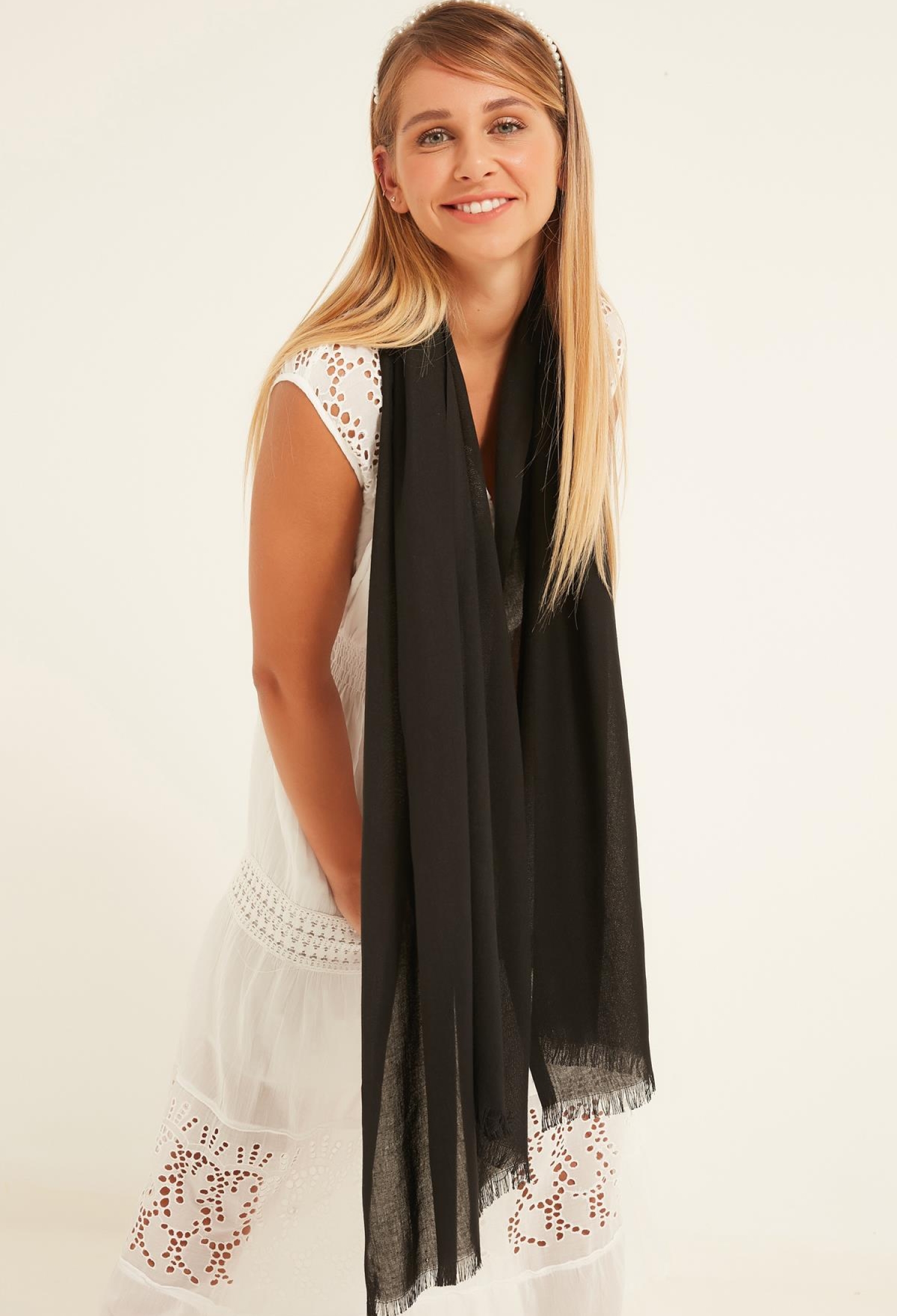 Self-Tasseled Shawl - Black - Brand: Axesoire - Women & Kids, Baby Clothes Wholesale - TheBS Women