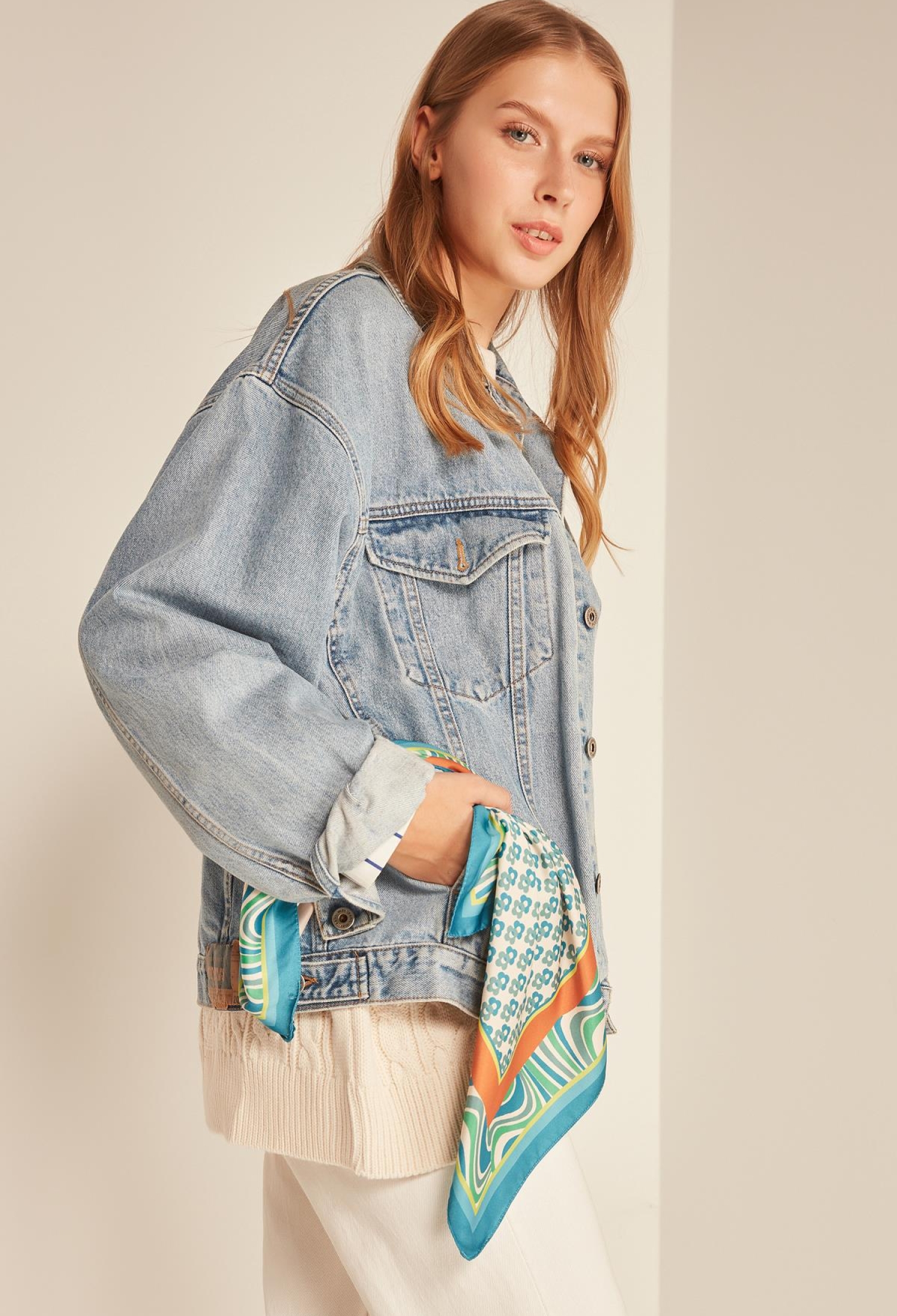 Geometric Patterned Bandana Scarf - Blue & Brick - Brand: Axesoire - Women & Kids, Baby Clothes Wholesale - TheBS Women