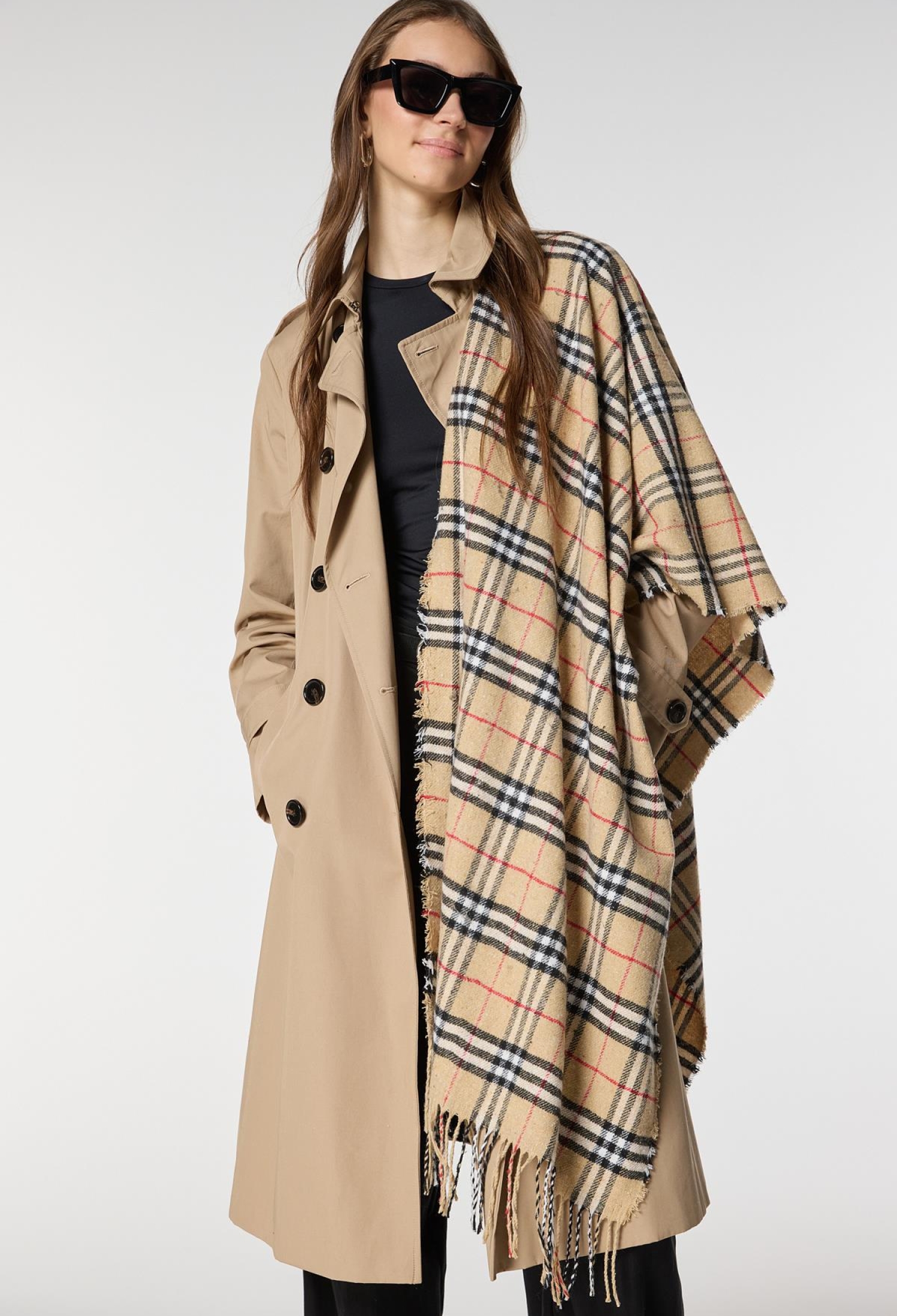 Soft Textured Tasseled Plaid Pattern Saffron Thick Shoulder Shawl Scarf - Brand: Axesoire - Women & Kids, Baby Clothes Wholesale - TheBS Women