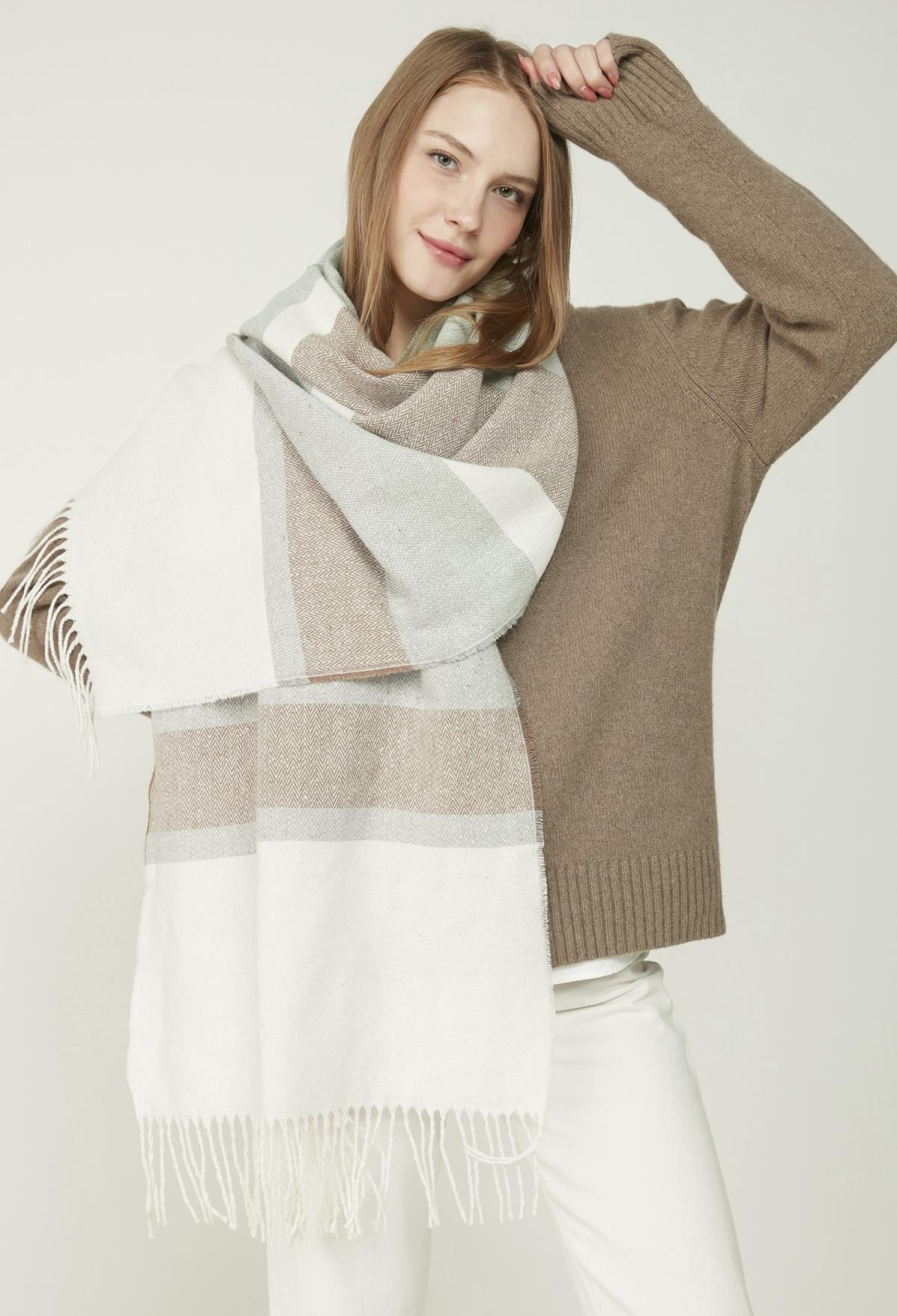 Soft Textured Mixed Striped -brown Thick Shoulder Shawl Scarf - Brand: Axesoire - Women & Kids, Baby Clothes Wholesale - TheBS Women