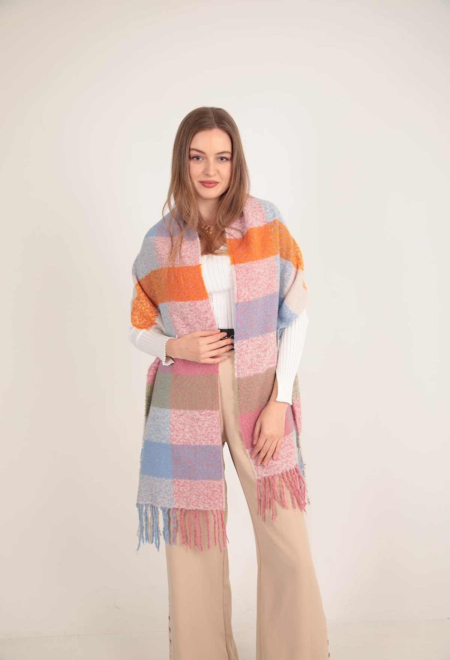 Checkered Boucle Thick Shawl Scarf - Brand: Axesoire - Women & Kids, Baby Clothes Wholesale - TheBS Women