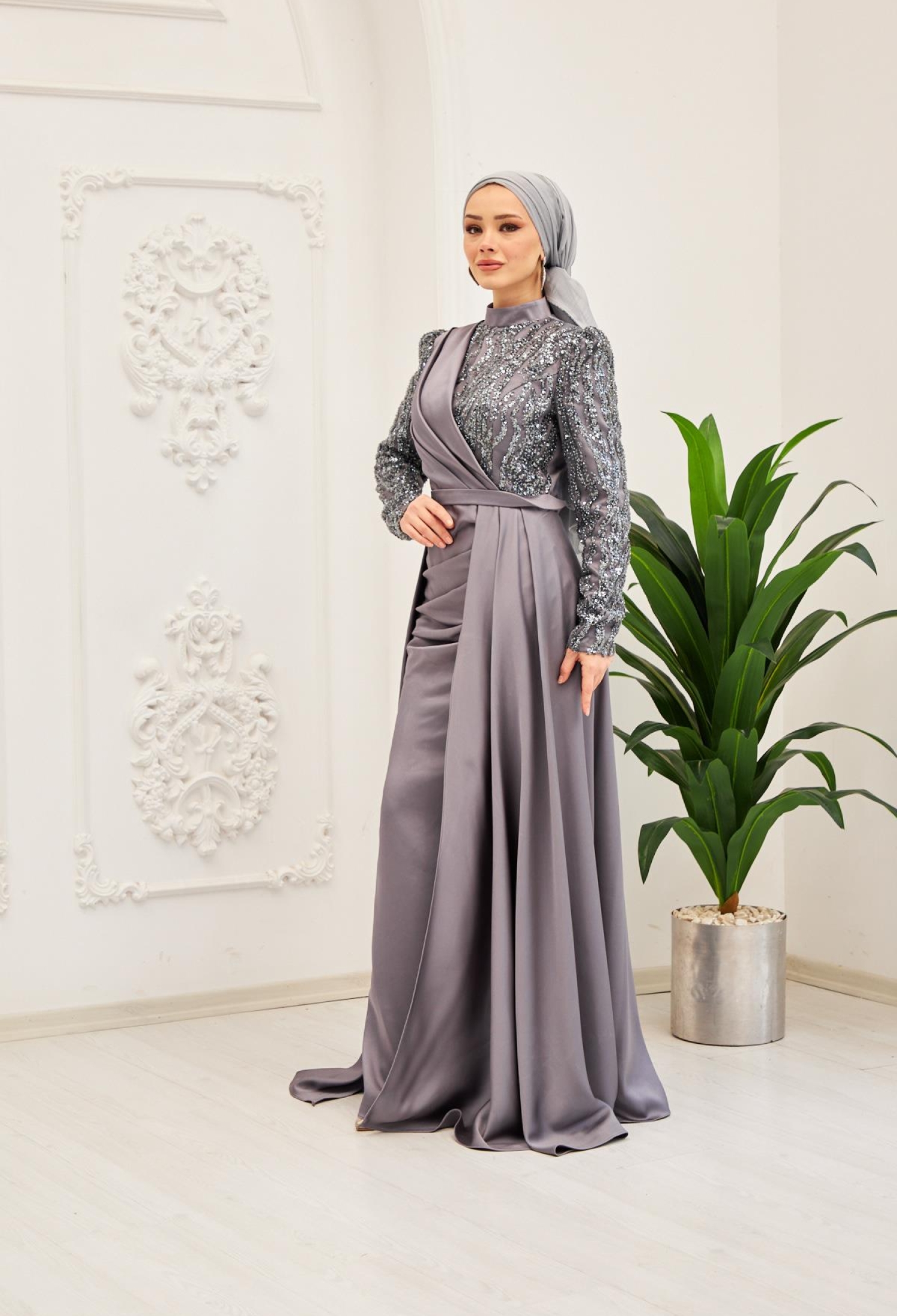 Serap Evening Dress - Gray - Brand: Hulya Keser - Women & Kids, Baby Clothes Wholesale - TheBS Women