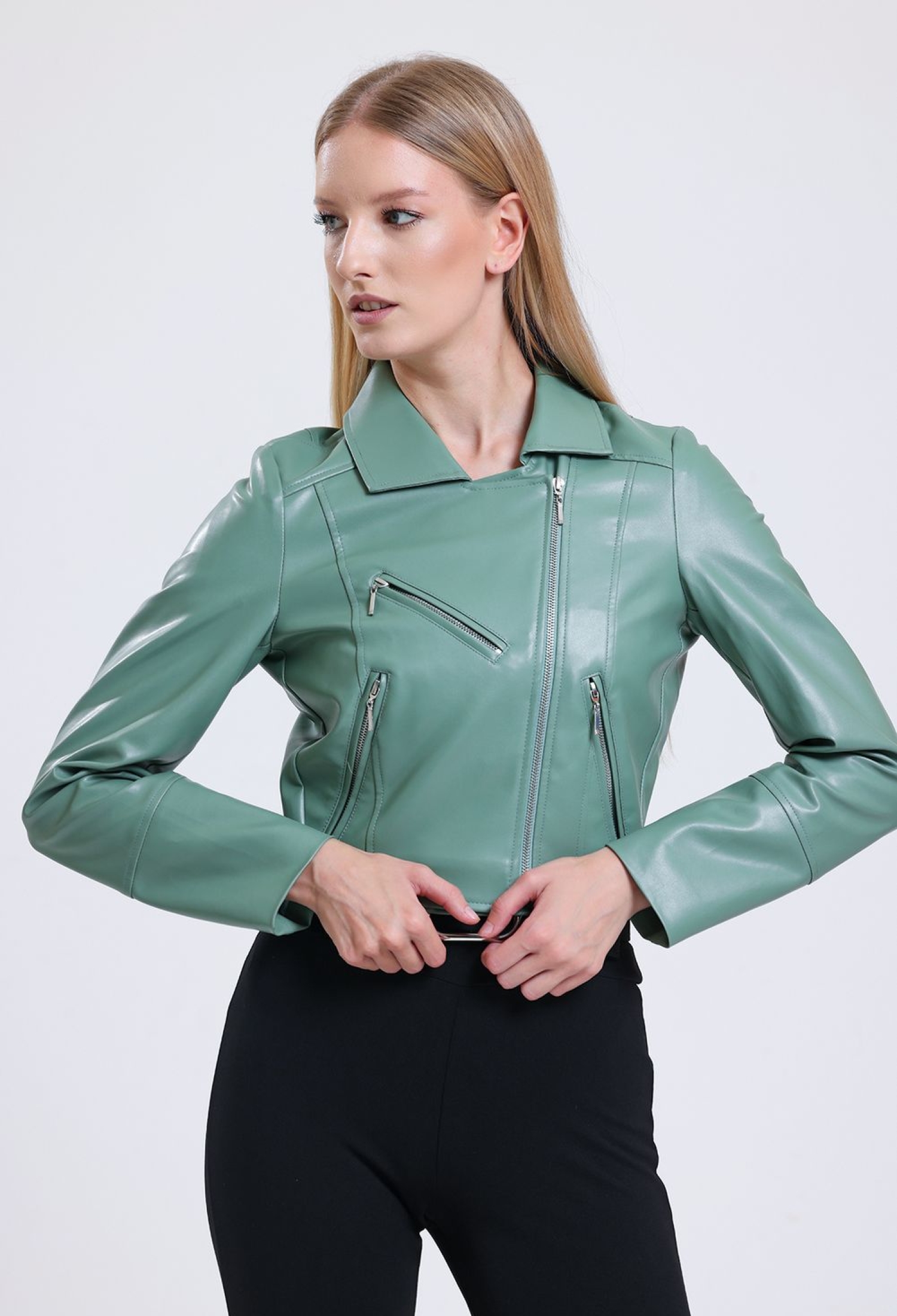 MoldZipper Detailed Faux Leather Biker Jacket - Brand: SENSE - Women & Kids, Baby Clothes Wholesale - TheBS Women