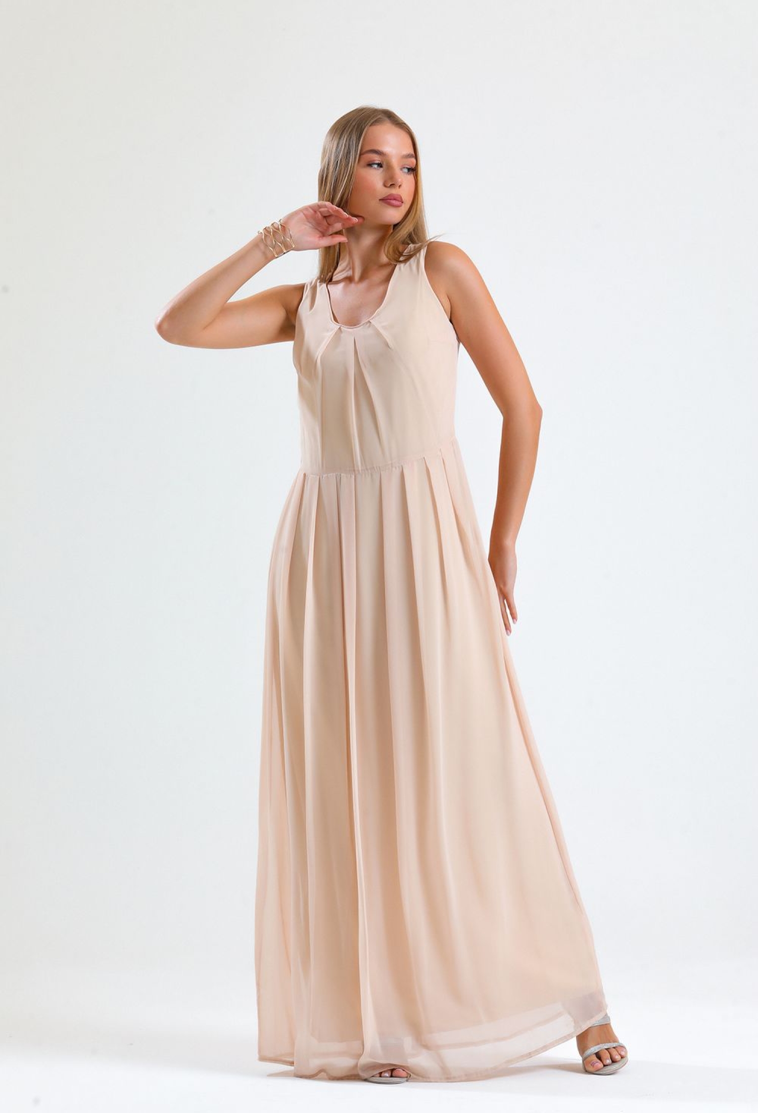 Lined Pleated Chiffon Long Dress - Brand: SENSE - Women & Kids, Baby Clothes Wholesale - TheBS Women