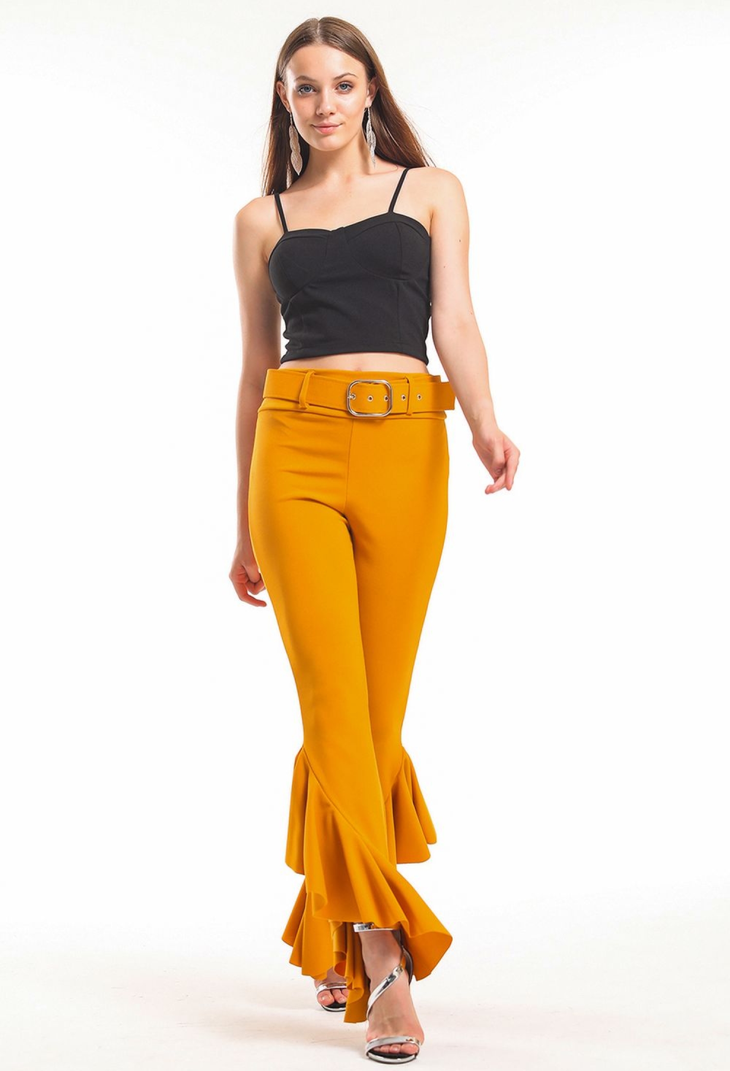 Pique Steel Trousers With Saffron Belt - Brand: SENSE - Women & Kids, Baby Clothes Wholesale - TheBS Women