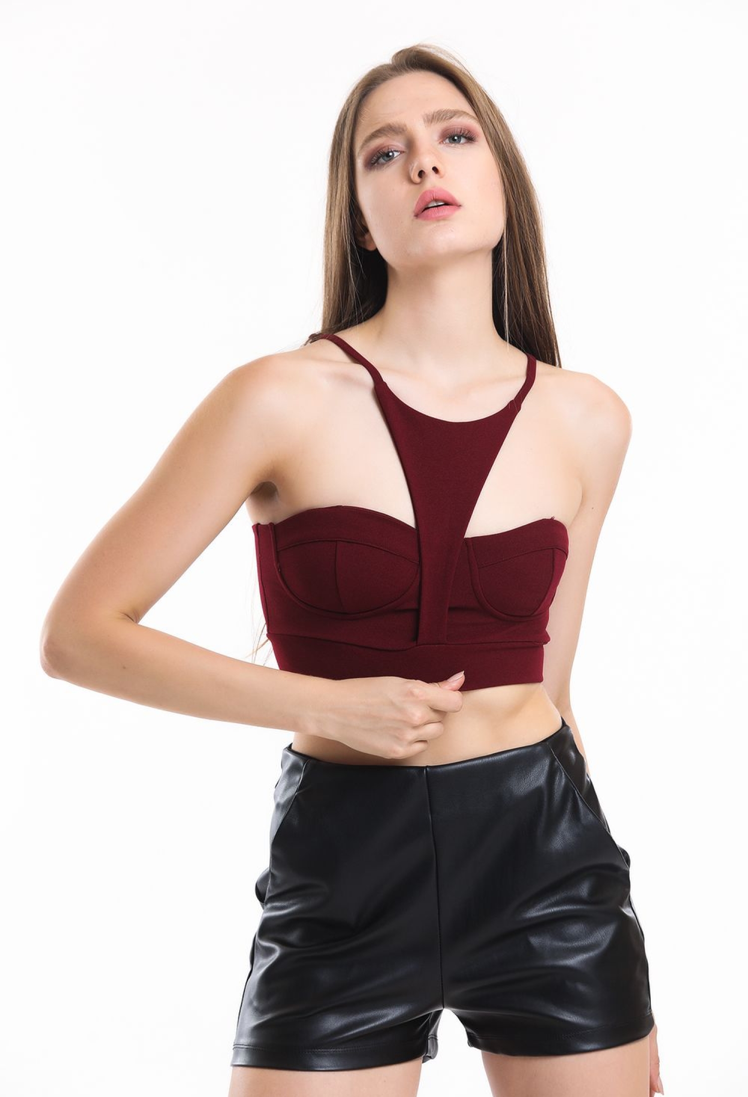 Burgundy Strappy Gloped Scuba Crepe Bustier - Brand: SENSE - Women & Kids, Baby Clothes Wholesale - TheBS Women