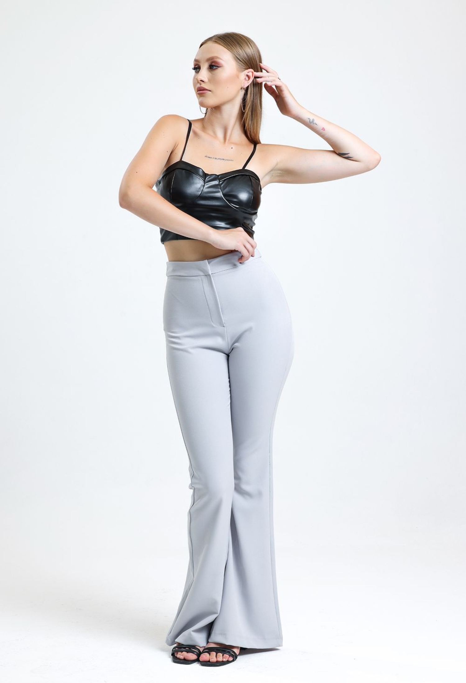 Gray Flare Leg Zippered Pocket Hürrem Trousers - Brand: SENSE - Women & Kids, Baby Clothes Wholesale - TheBS Women