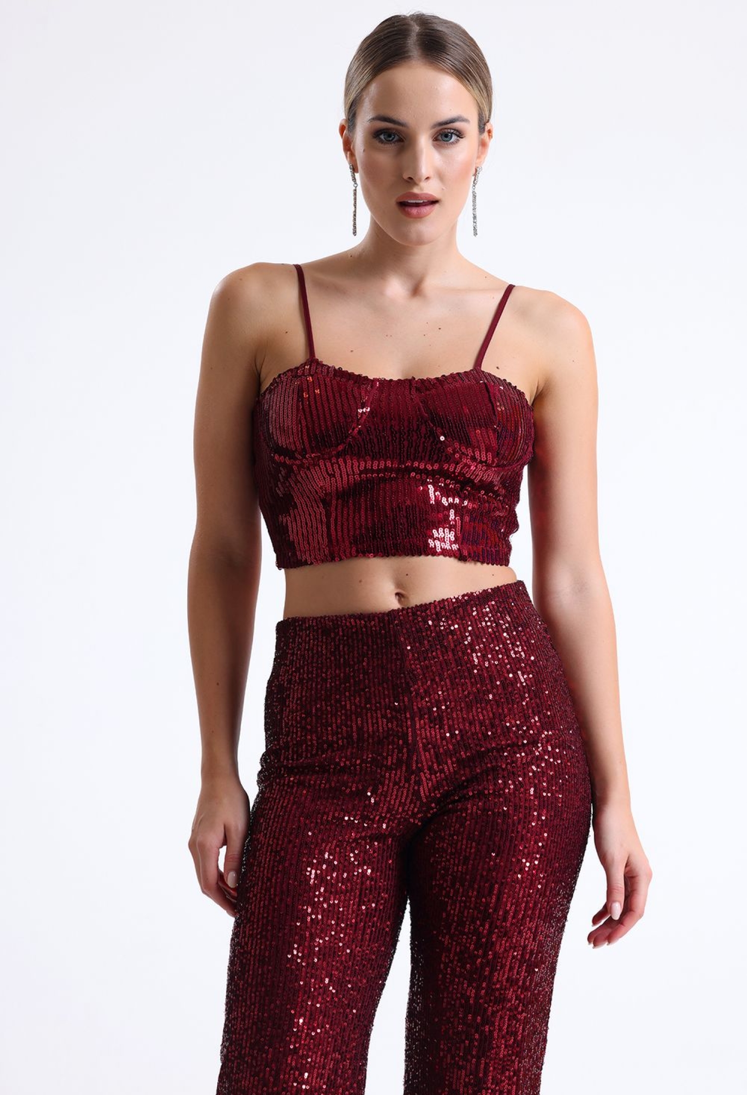 Burgundy Flounce Sequin Bustier With Back Zipper - Brand: SENSE - Women & Kids, Baby Clothes Wholesale - TheBS Women