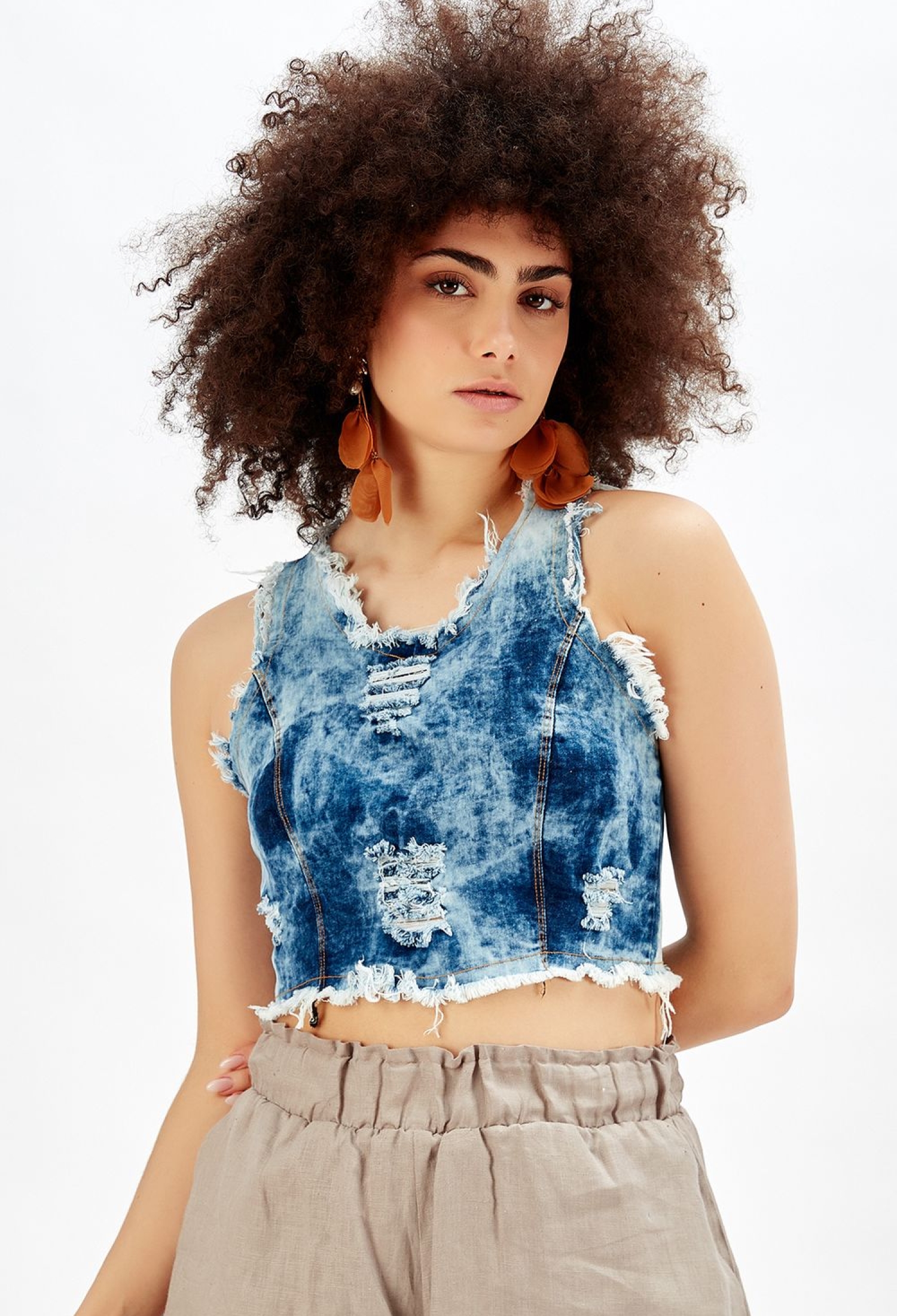 Bustier Indigo Pool Neck Zipper Back Ripped Denim Blouse - Brand: SENSE - Women & Kids, Baby Clothes Wholesale - TheBS Women