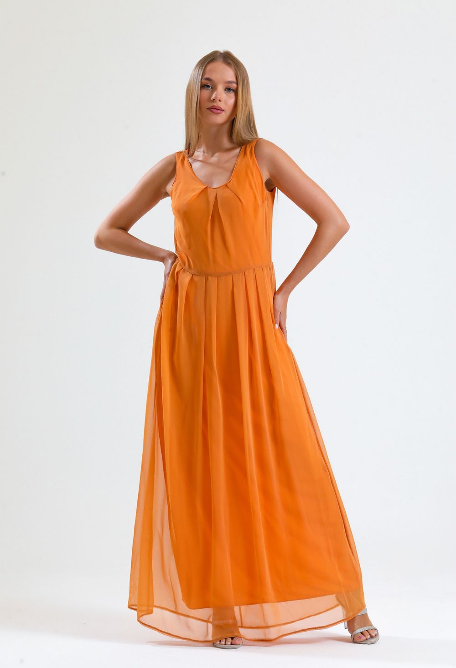 Lined Pleated Chiffon Long Dress - Brand: SENSE - Women & Kids, Baby Clothes Wholesale - TheBS Women