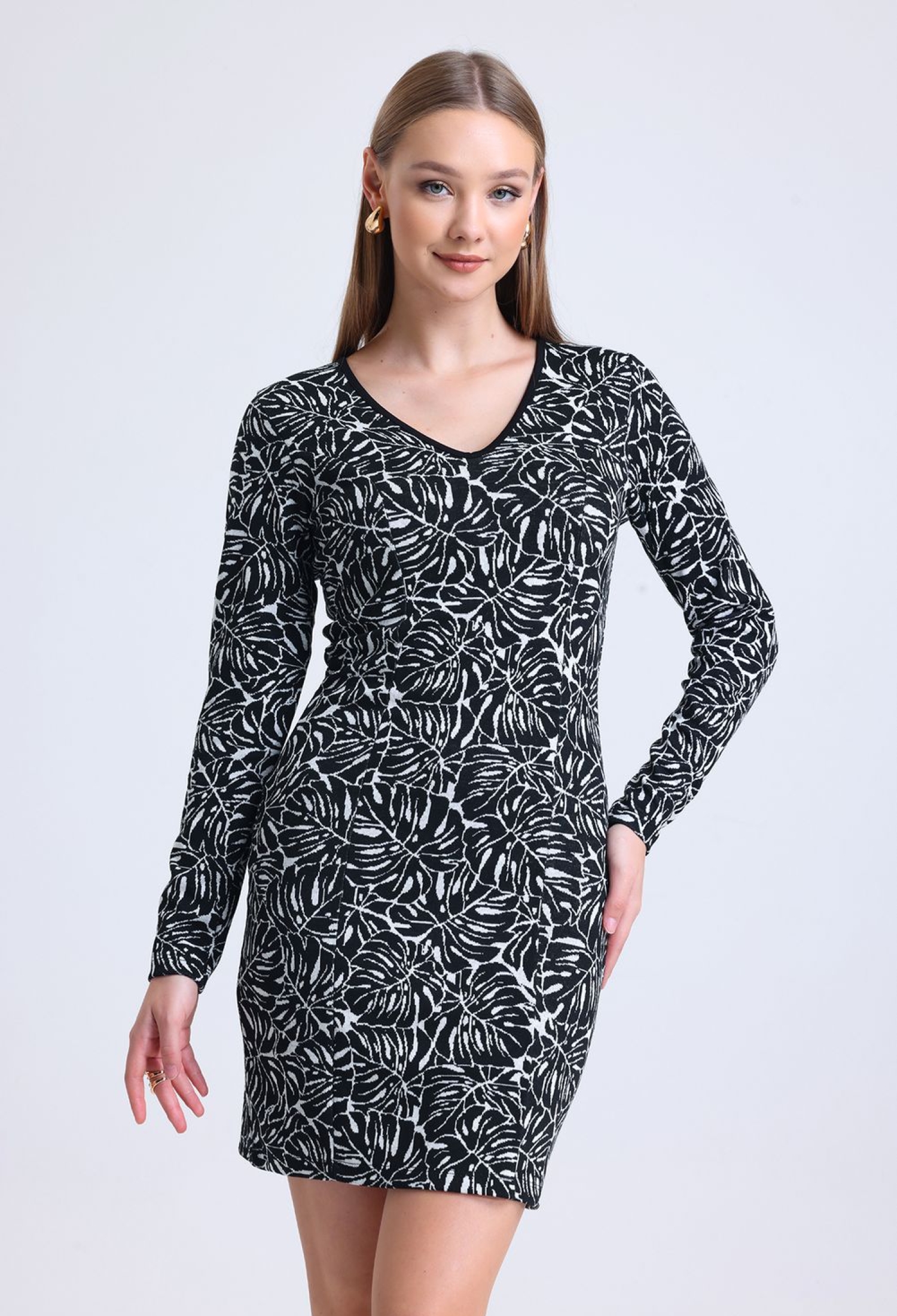 Ecru Black Long Sleeve Jacquard Mini Dress - Brand: SENSE - Women & Kids, Baby Clothes Wholesale - TheBS Women