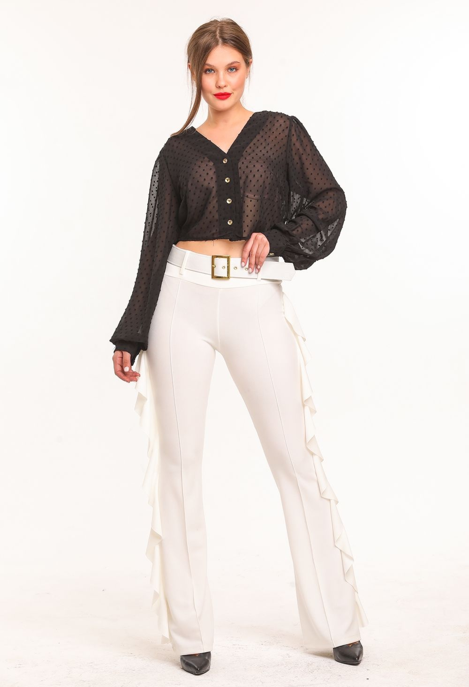 Yellow Flounced Scuba Crepe Trousers_Pnt32717 - Brand: SENSE - Women & Kids, Baby Clothes Wholesale - TheBS Women