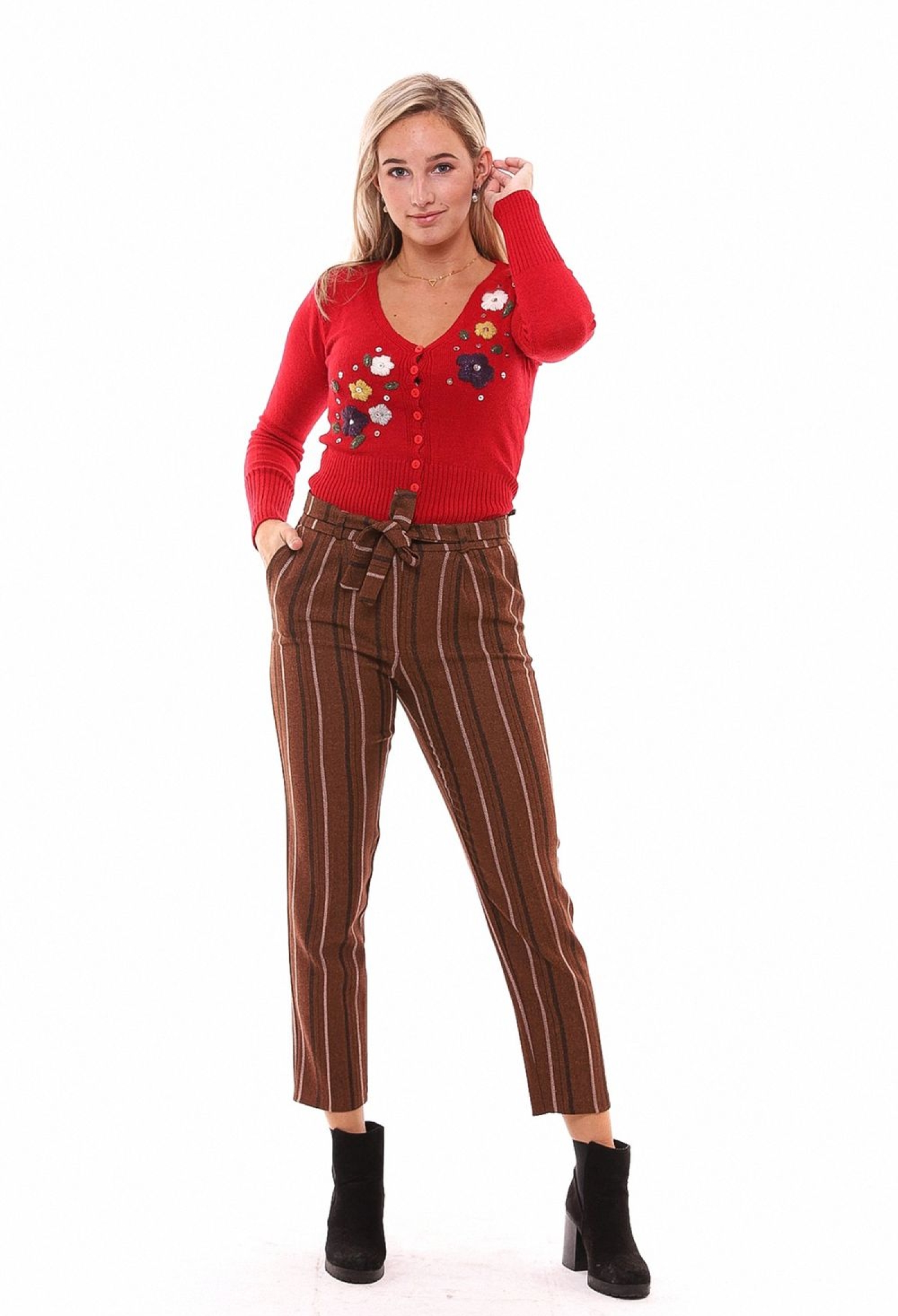 Sense Tile Striped Ankle Trousers With Belted Waist - Brand: SENSE - Women & Kids, Baby Clothes Wholesale - TheBS Women