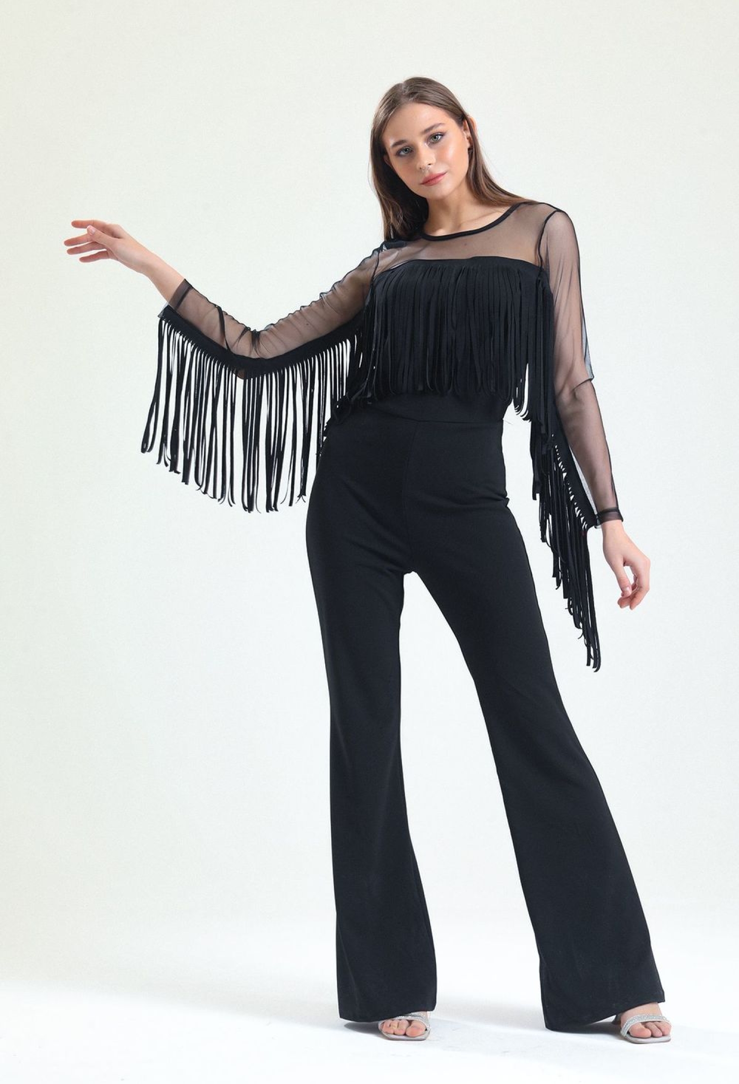 Sense Black Hidden Zipper Tulle Tassel Scuba Crepe Jumpsuit - Brand: SENSE - Women & Kids, Baby Clothes Wholesale - TheBS Women