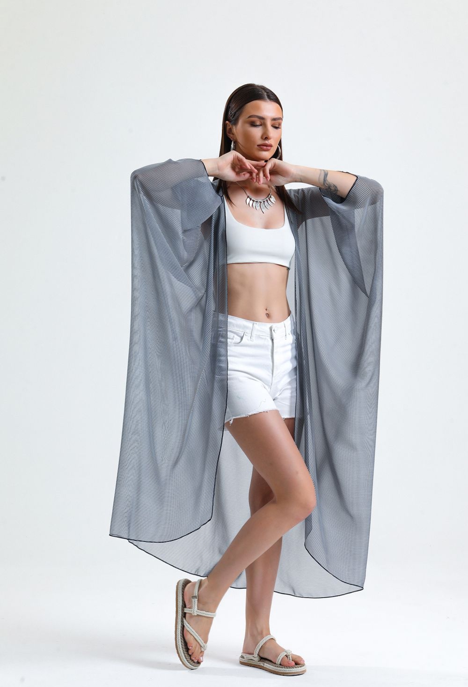 Sense Laci Thin Striped Chiffon Beach Kimono - Brand: SENSE - Women & Kids, Baby Clothes Wholesale - TheBS Women