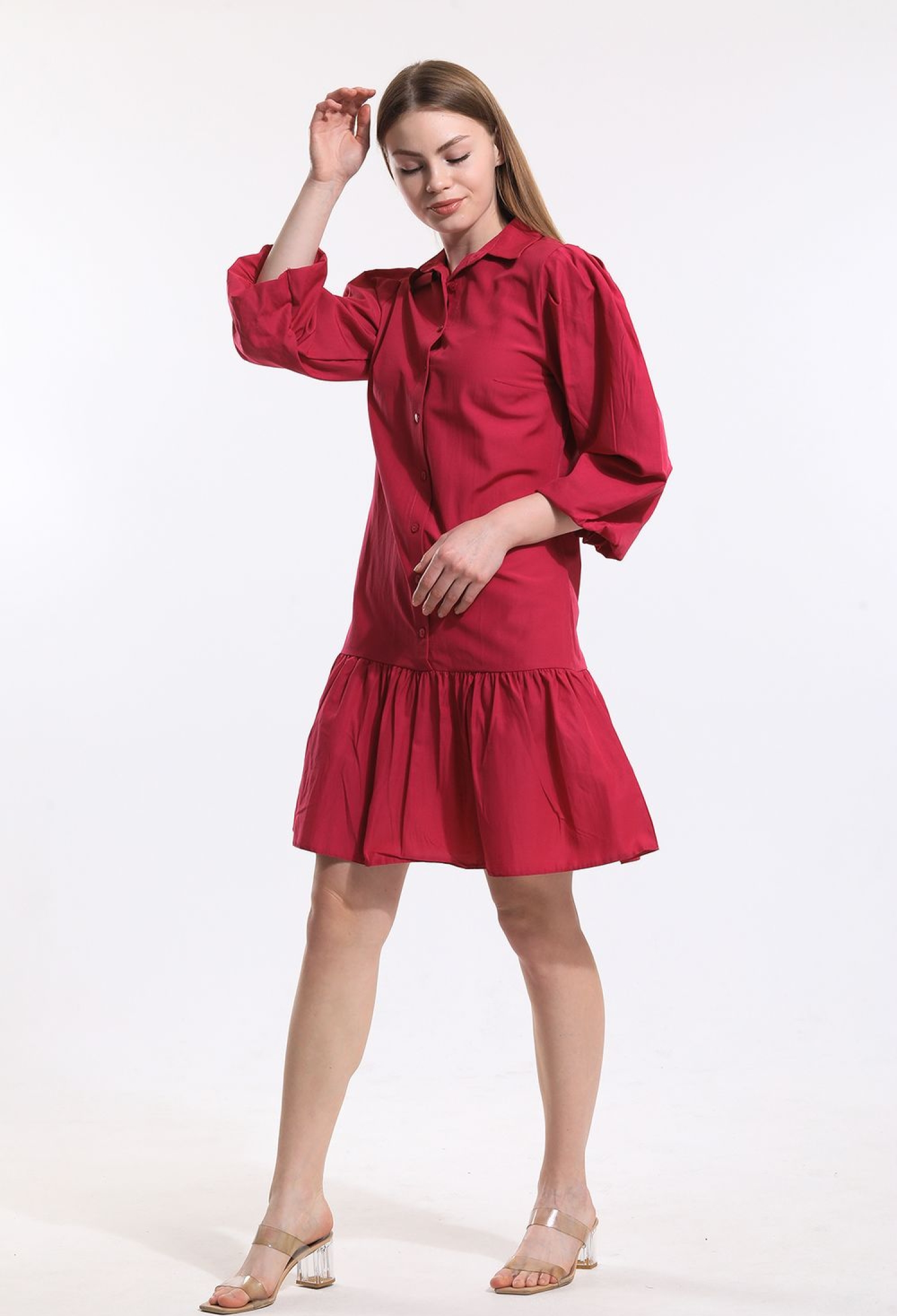 SenseButton-Front Shirt Collar Long Sleeve Dress - Brand: SENSE - Women & Kids, Baby Clothes Wholesale - TheBS Women
