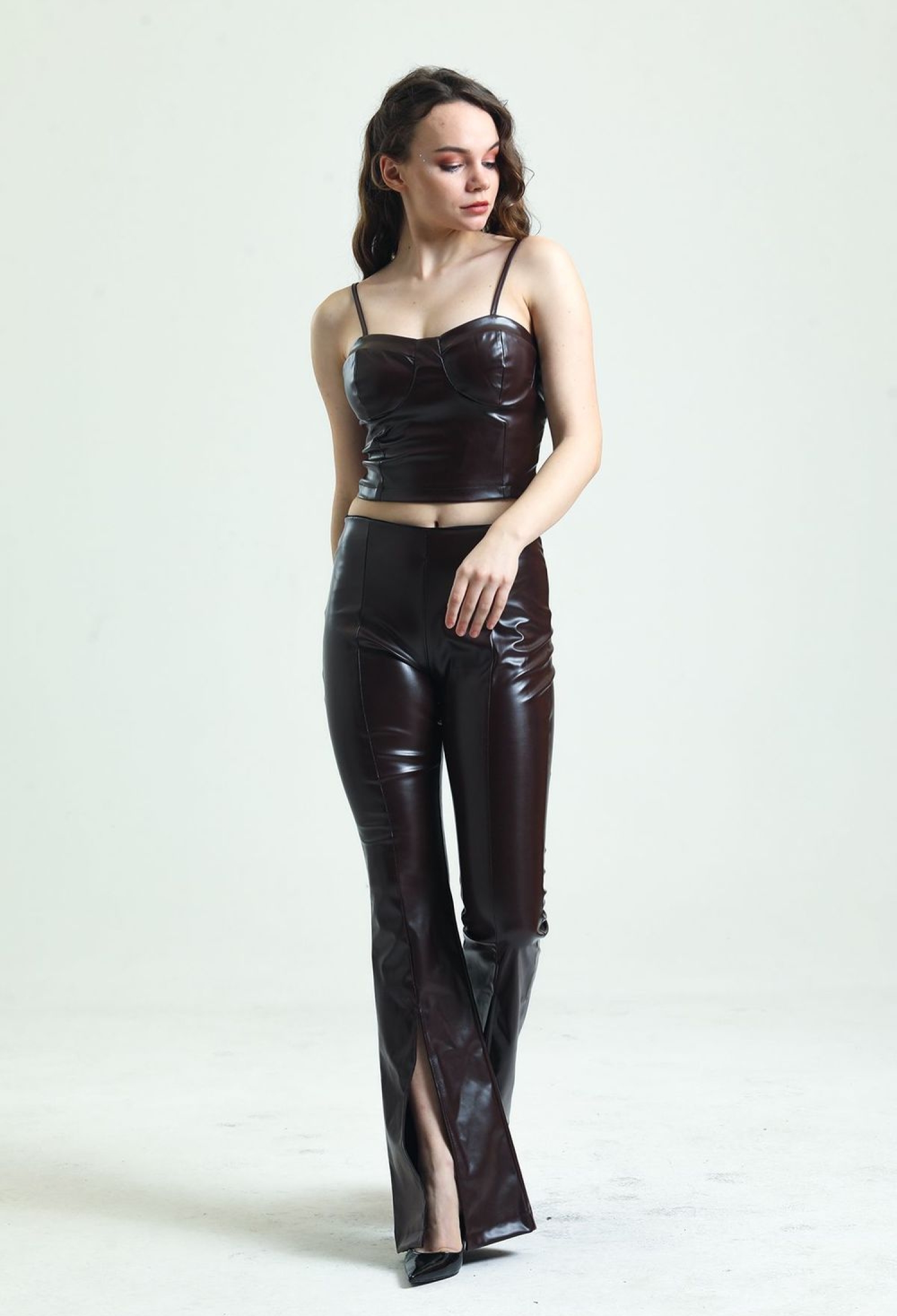 Sense Cocoa Leather Leggings With Front Slit At The Legs And Elastic Waist - Brand: SENSE - Women & Kids, Baby Clothes Wholesale - TheBS Women